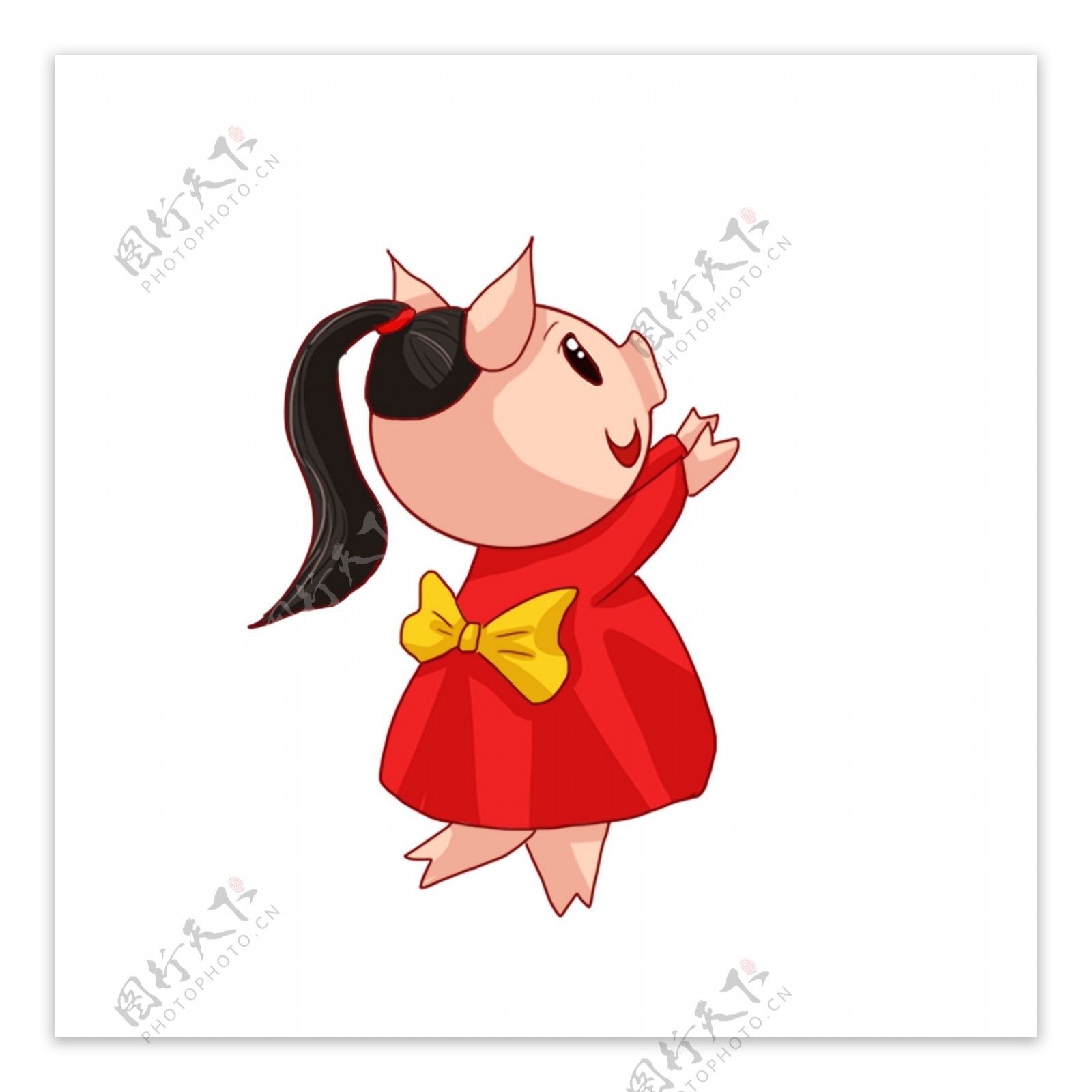 彩绘可爱穿红裙子的小猪猪女孩