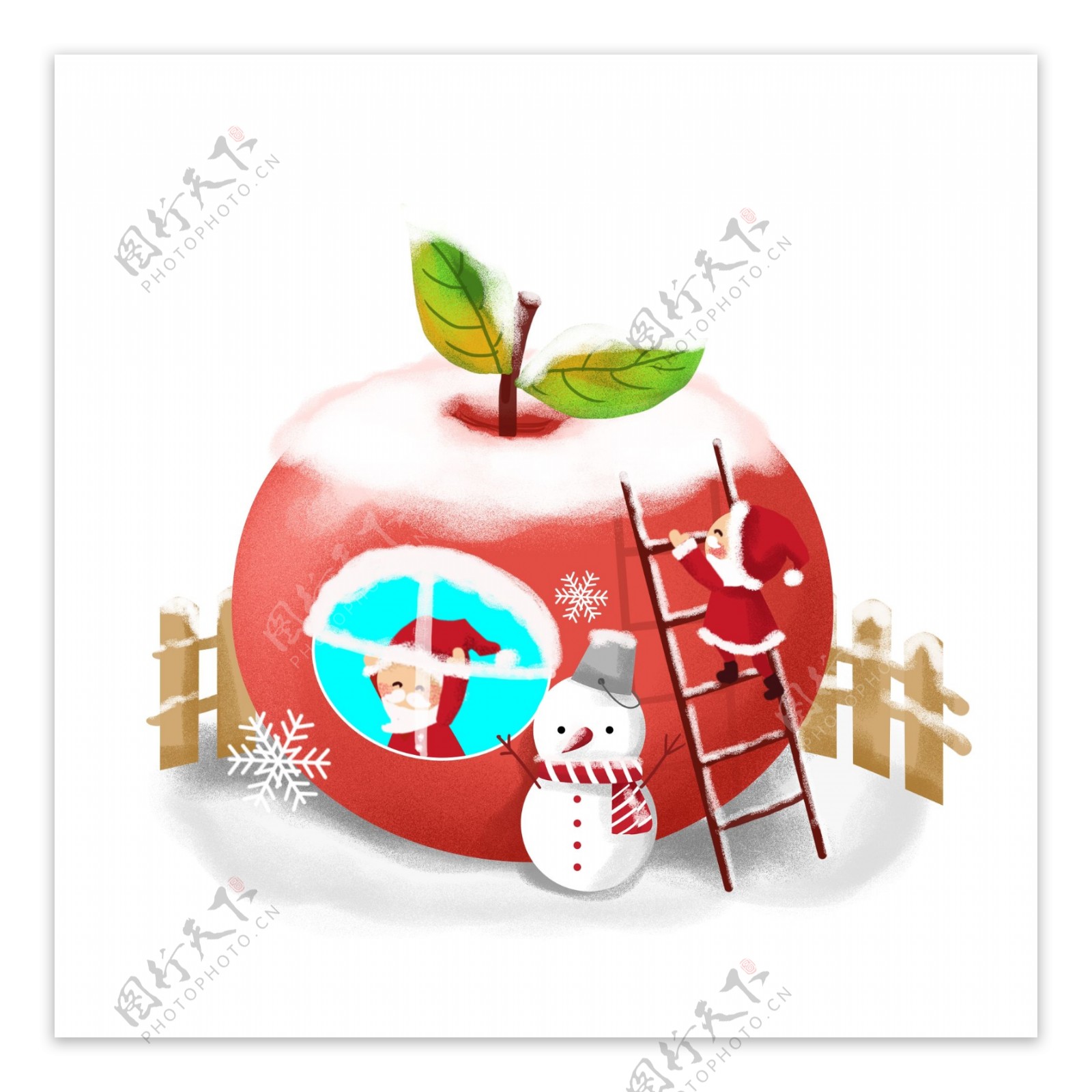 圣诞节平安夜圣诞老人与节日元素苹果