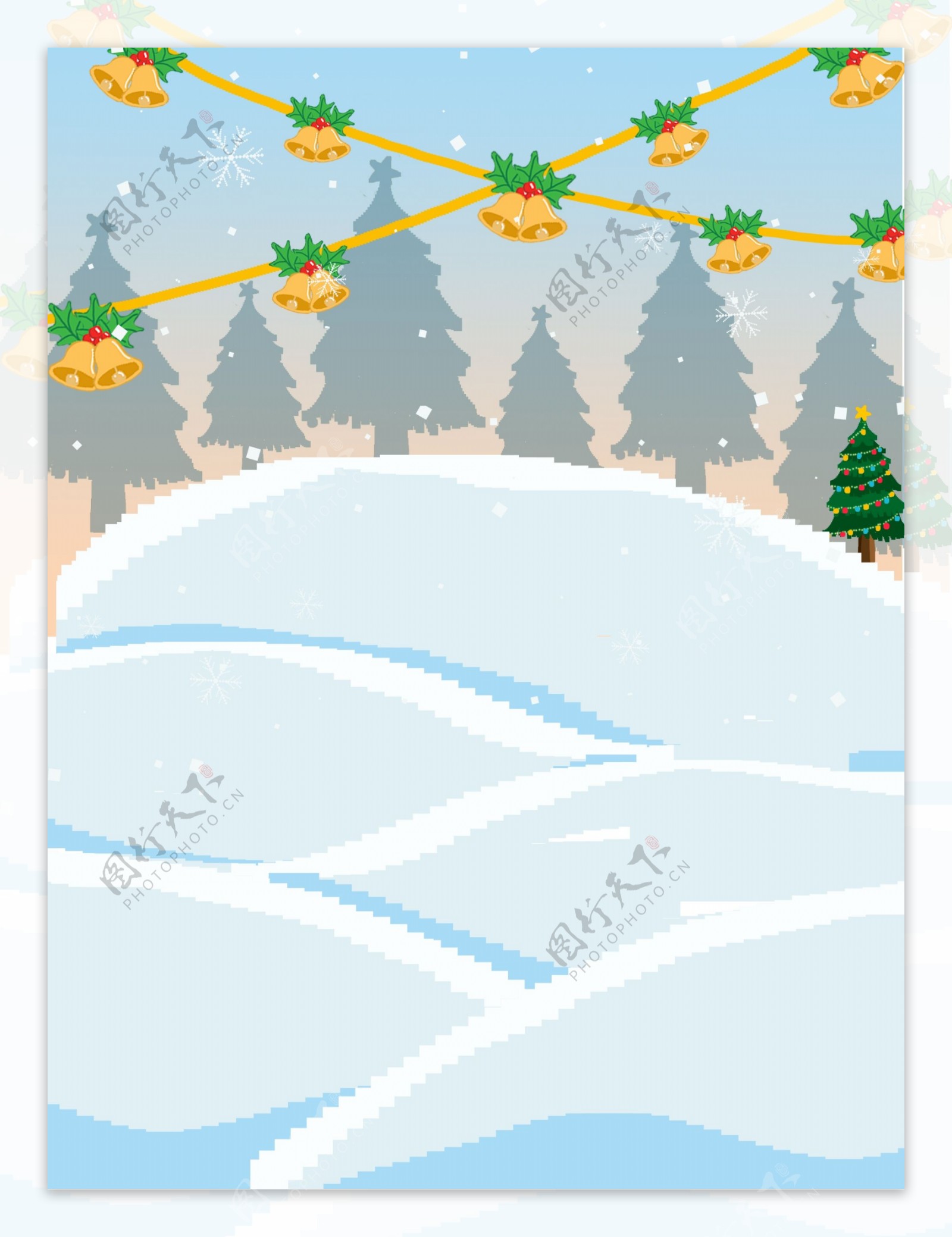 手绘雪地铃铛圣诞节背景素材