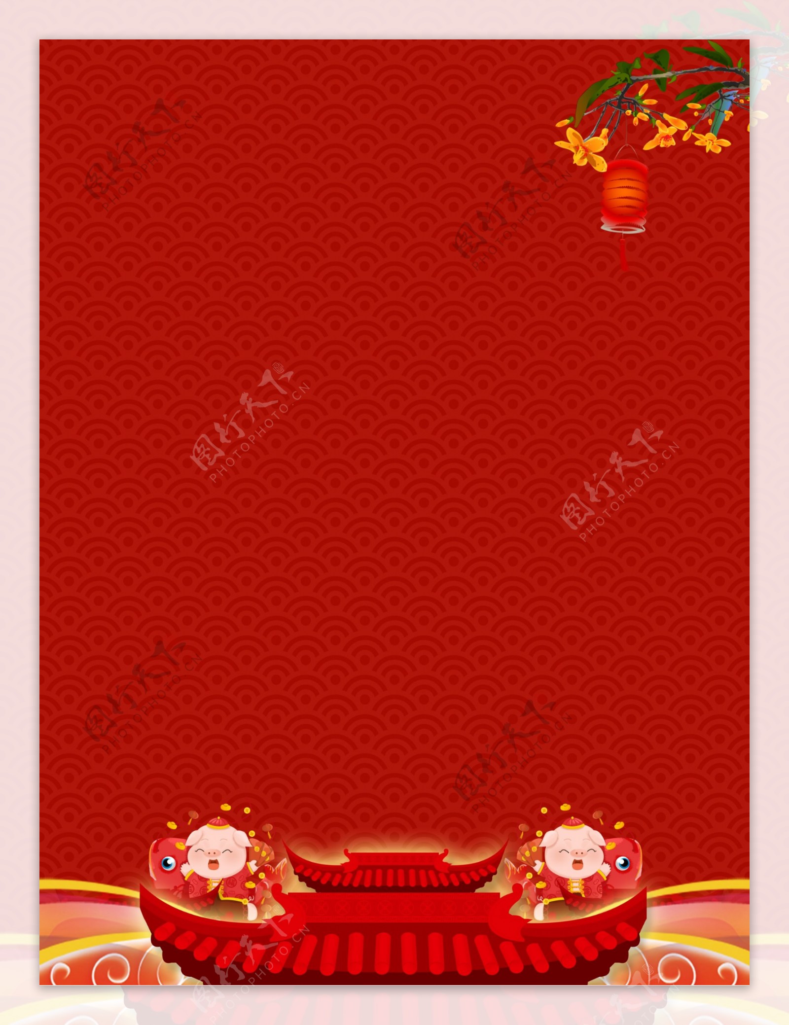 红色喜庆猪年新年背景设计