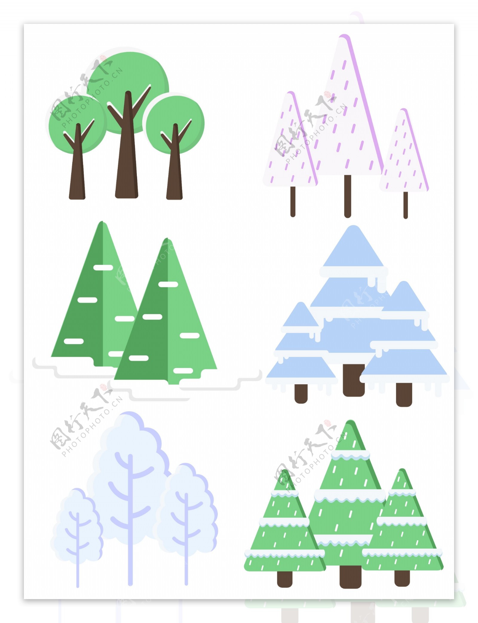 手绘可爱装饰矢量冬季树木素材元素
