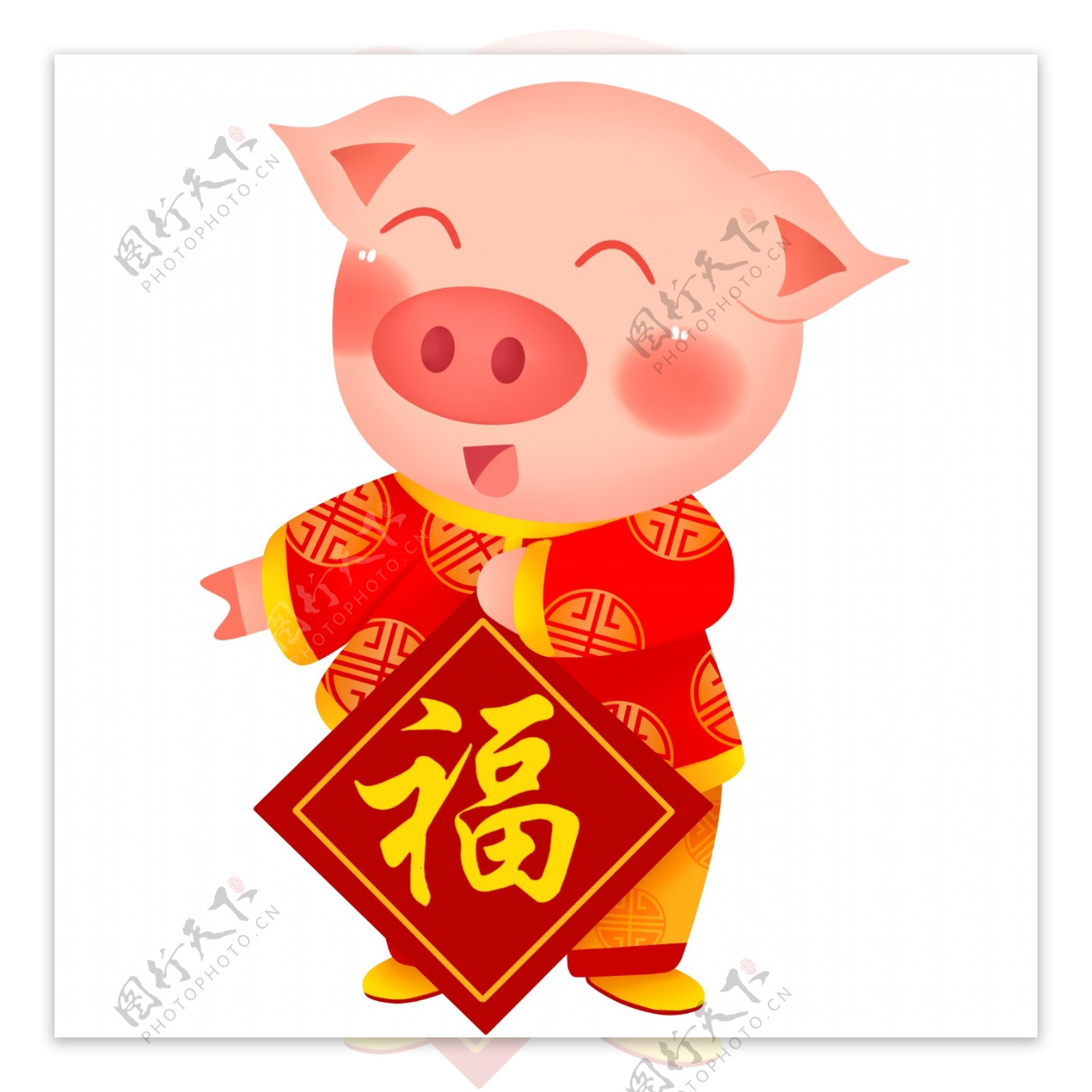 中国风喜庆拿着福字的卡通猪