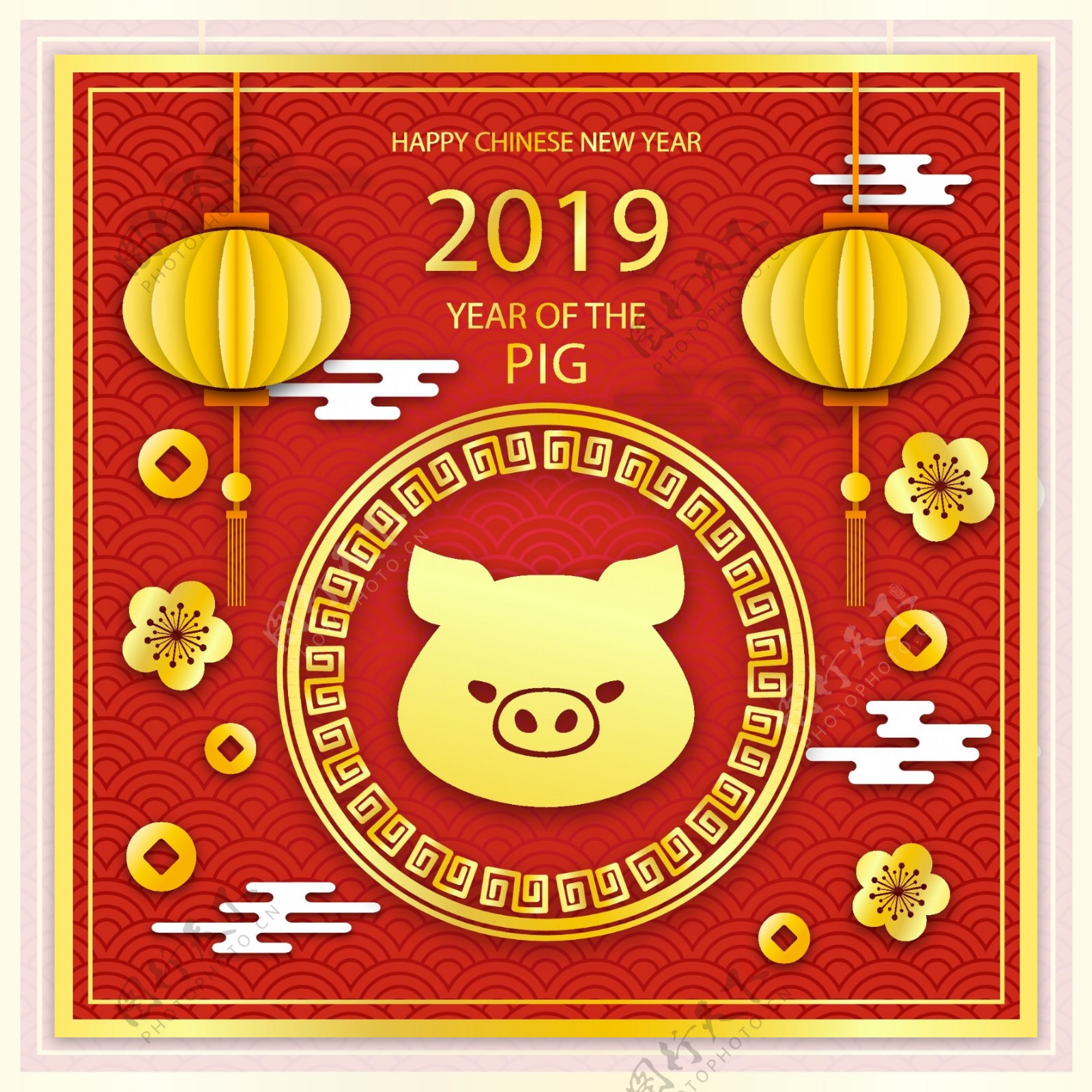 2019猪头元素新年海报
