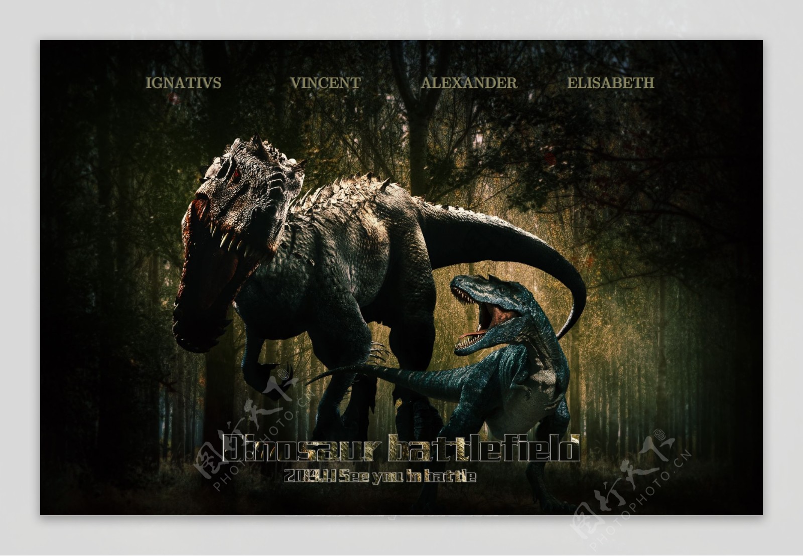 创意侏罗纪恐龙战场电影海报合成