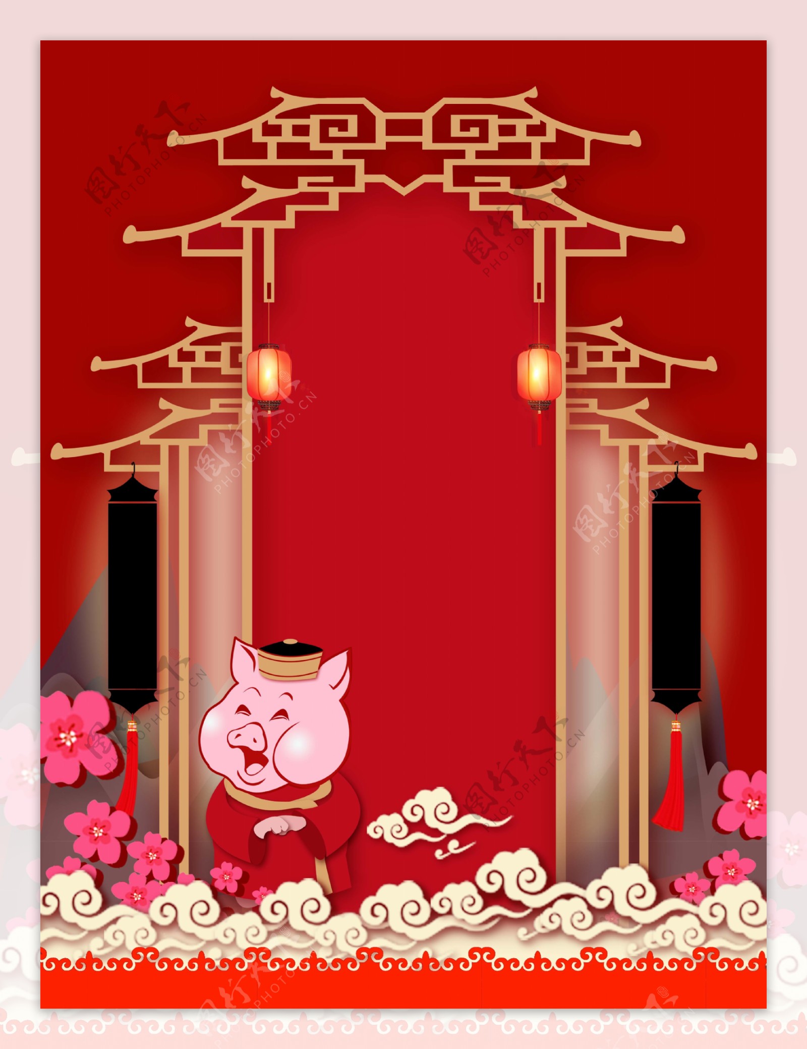 传统中国猪年海报背景