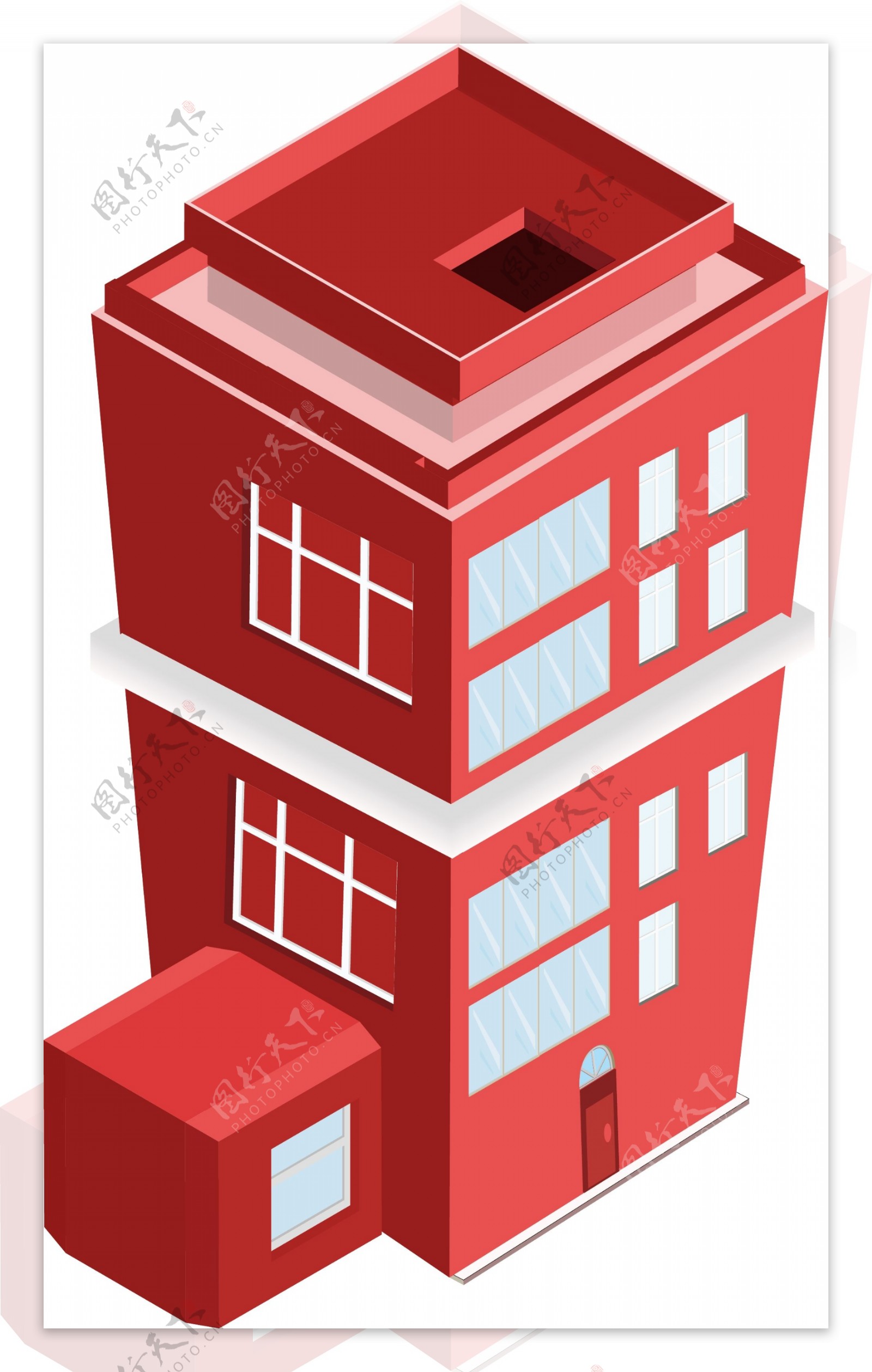 2.5D红色房屋场景AI素材线性建筑