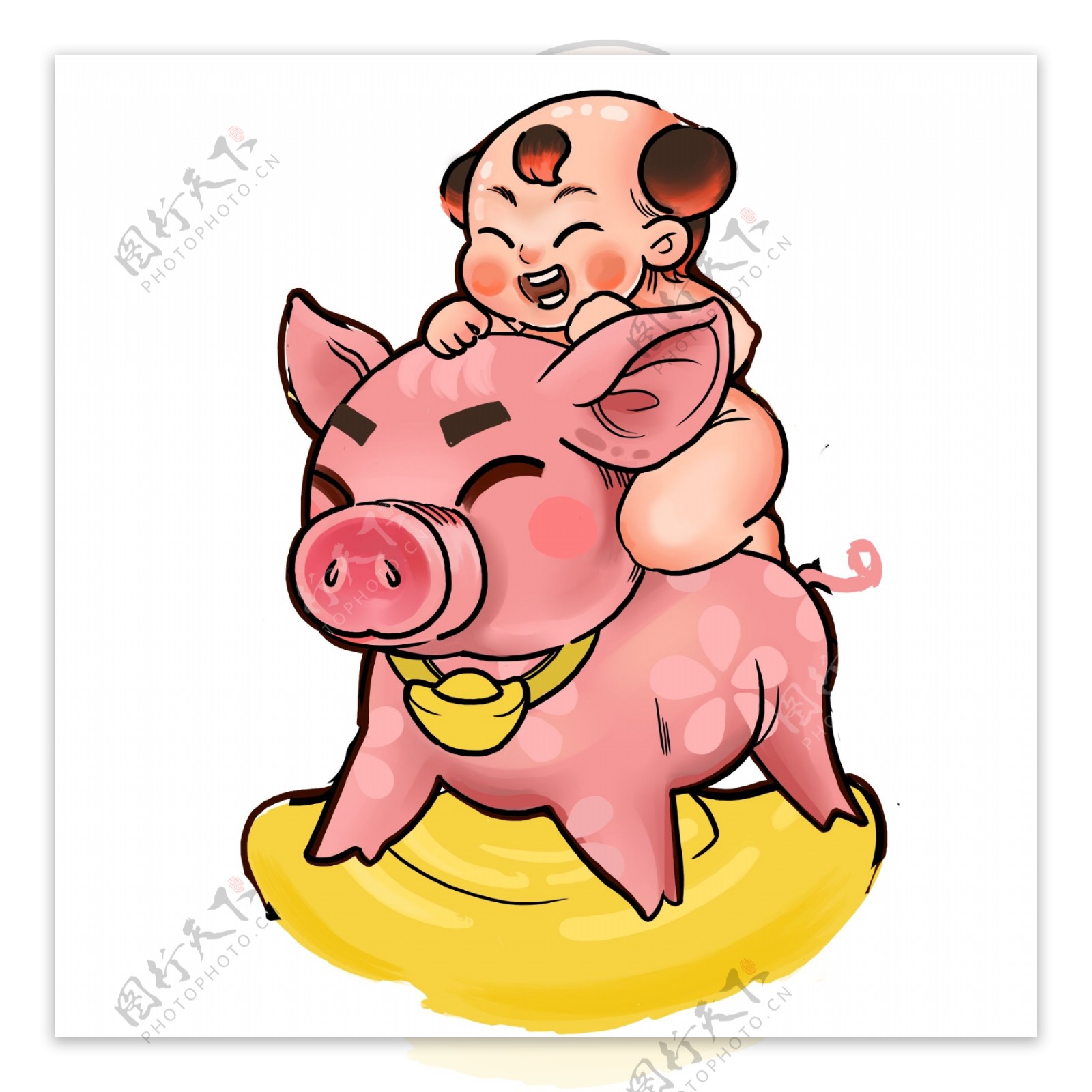 粉红小猪招财童子卡通设计