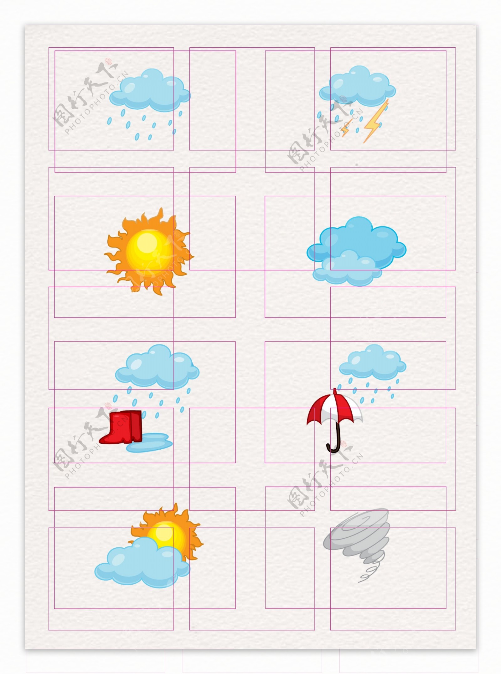 8组卡通天气预报图标手绘设计