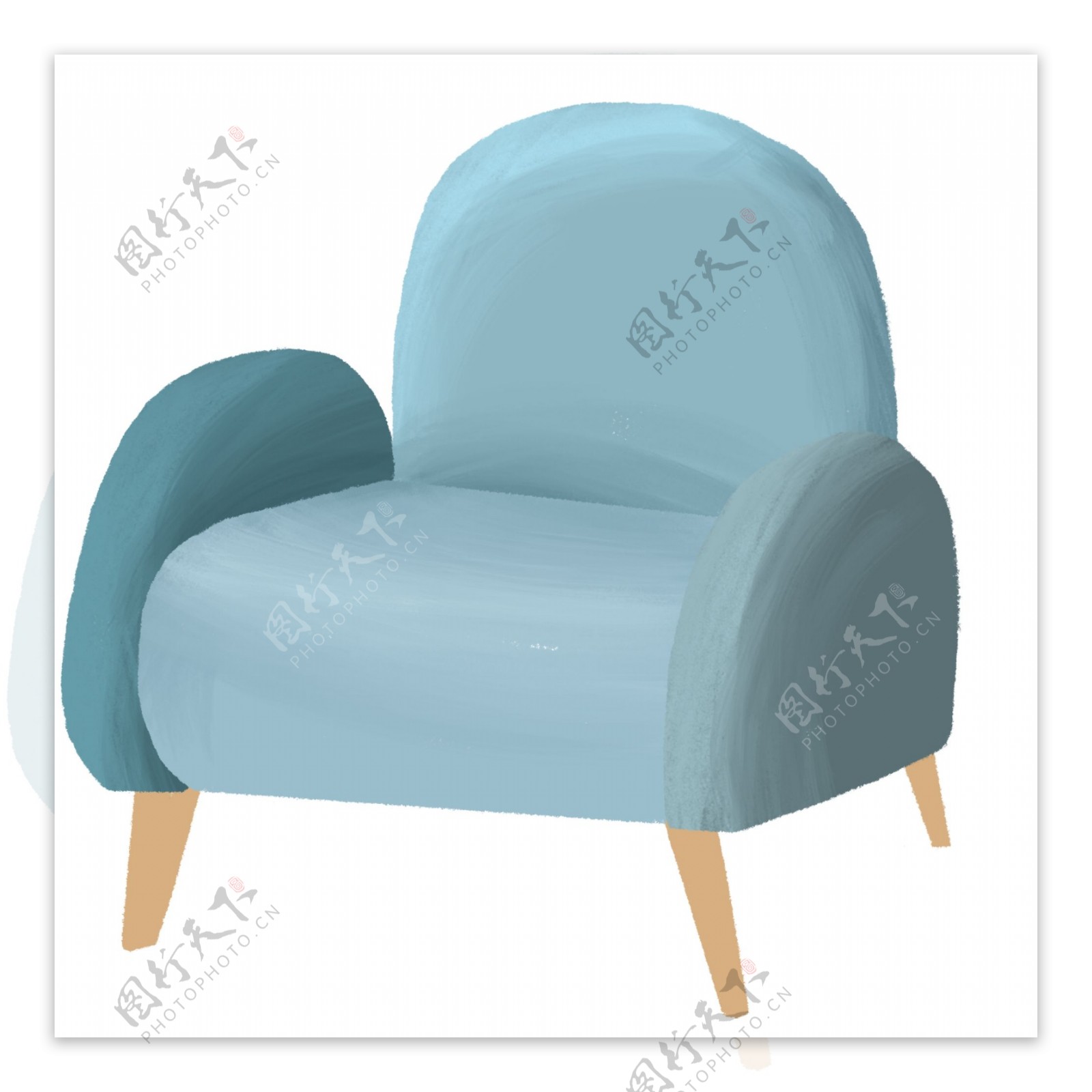 蓝色极简风沙发手绘设计