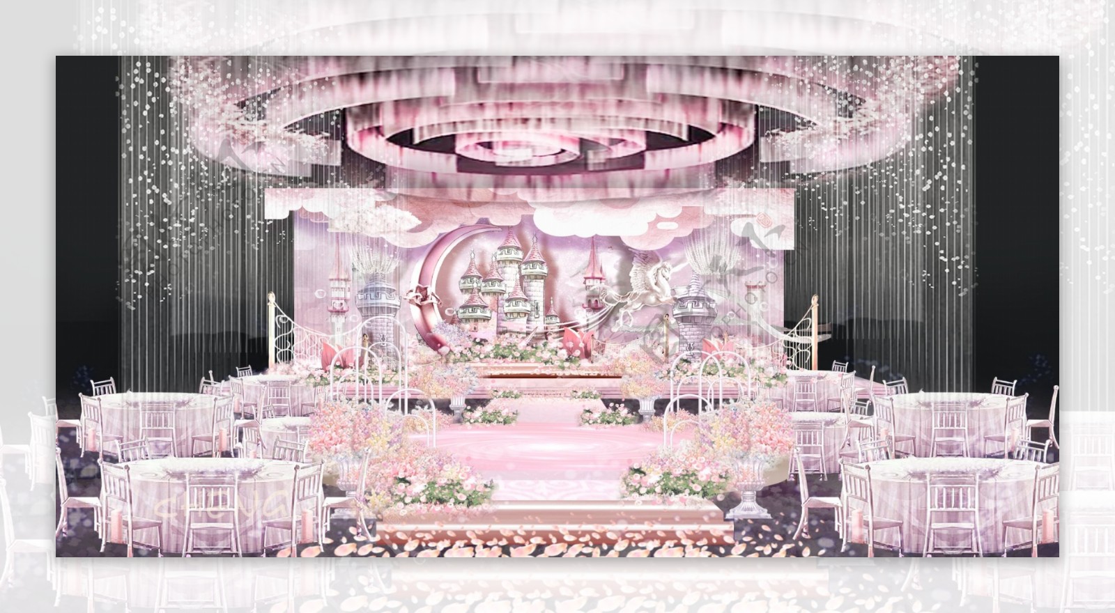 婚礼粉色城堡主背景效果图