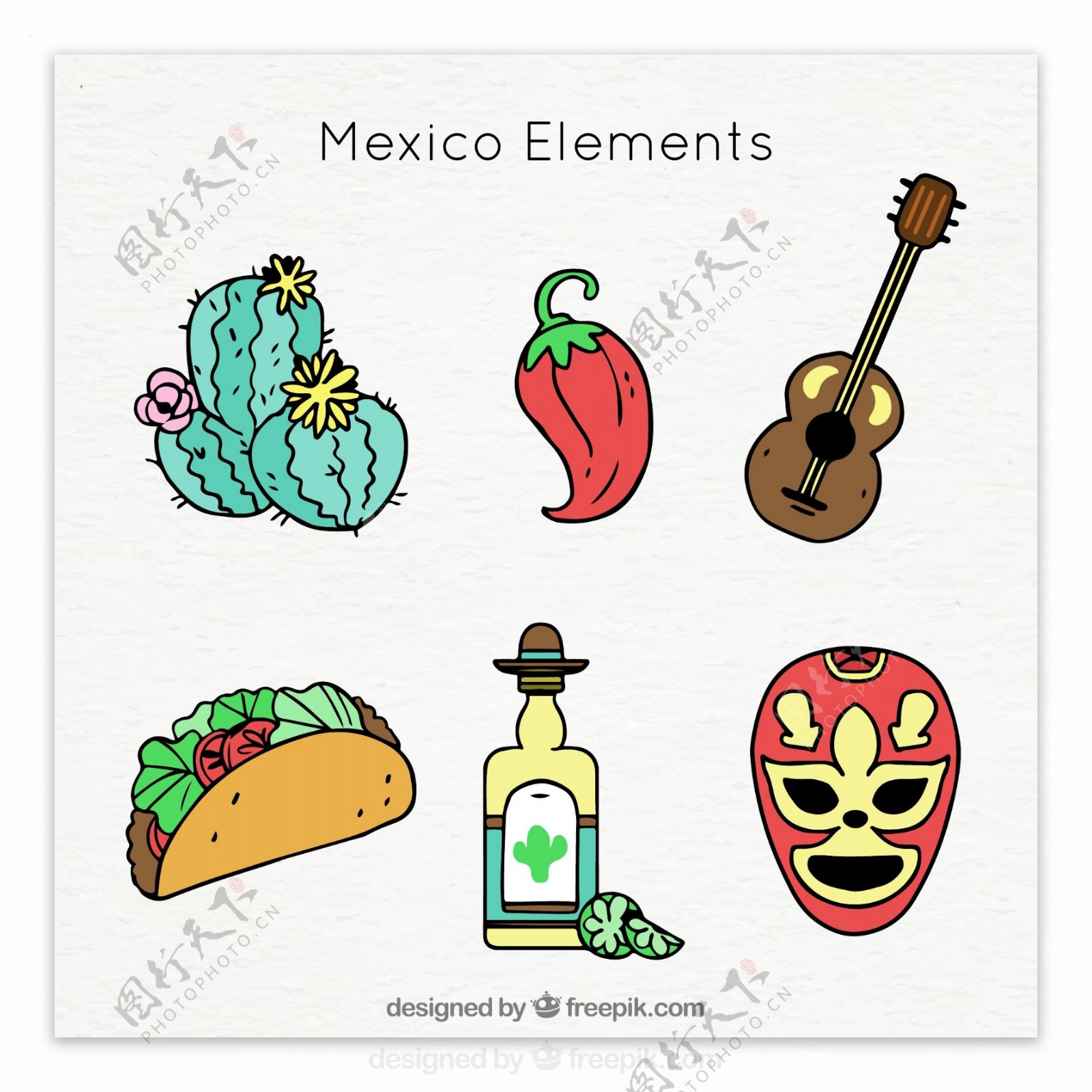 6款手绘墨西哥元素矢量素材
