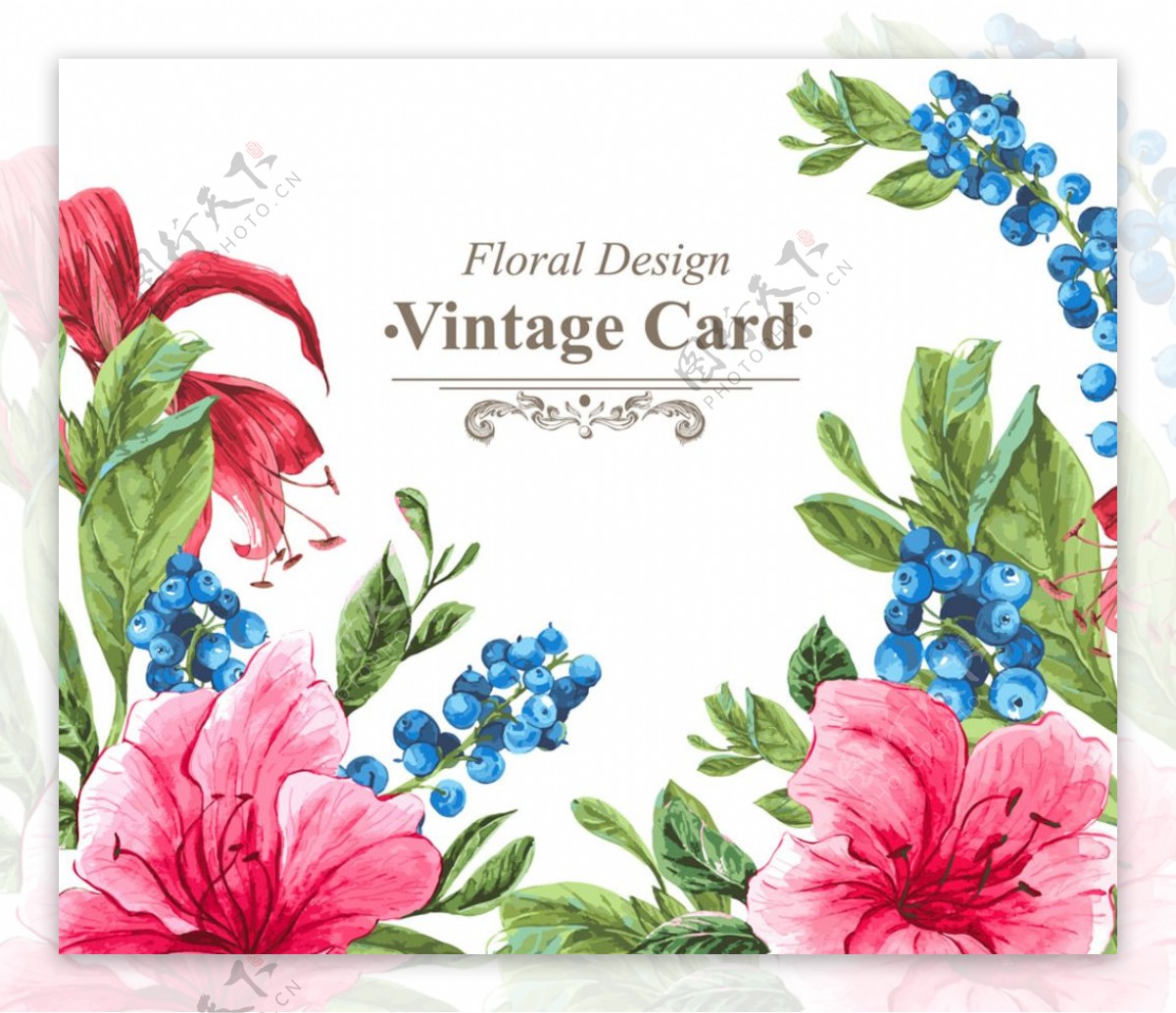 复古水彩绘花卉卡片