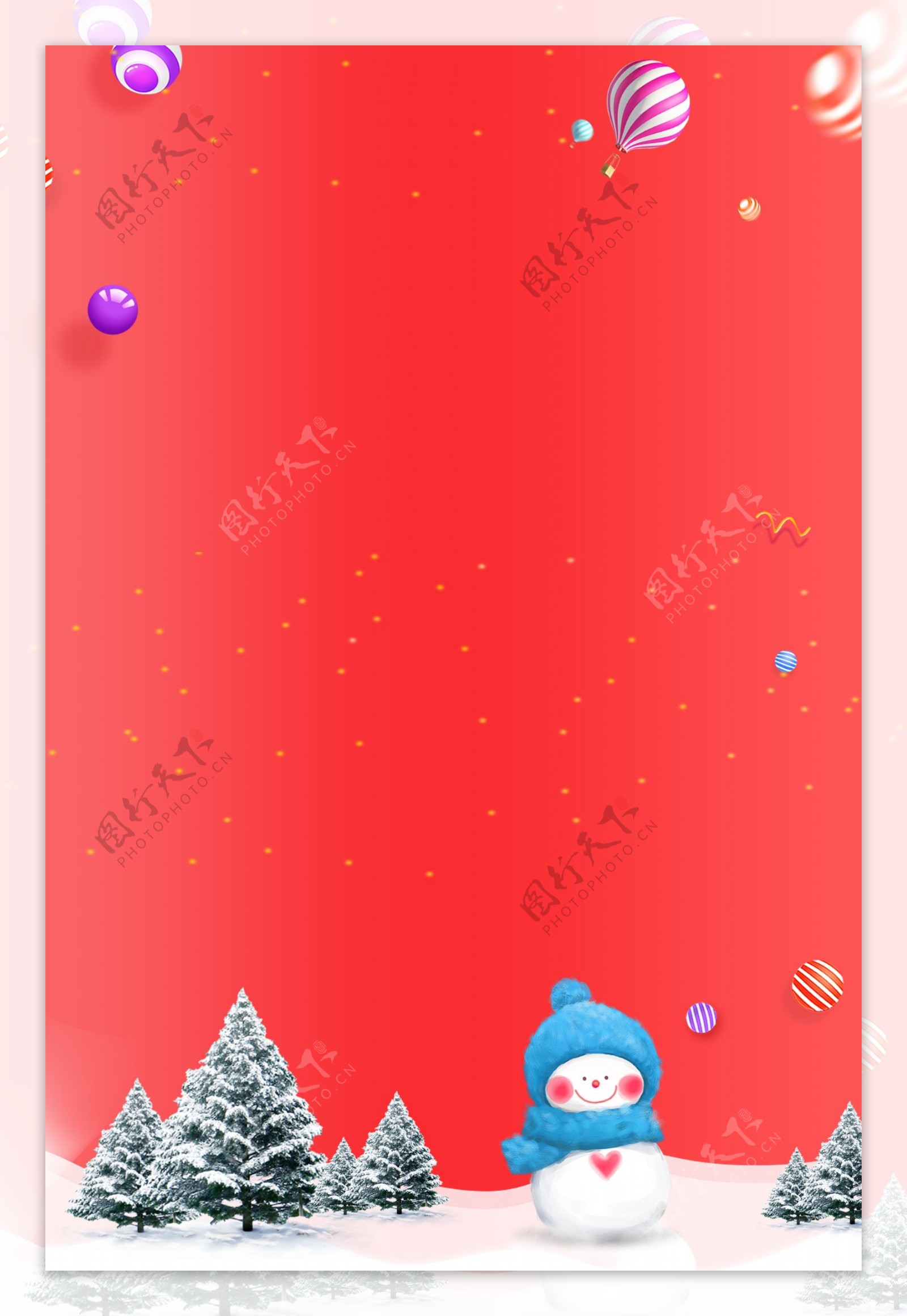 红色简约雪人元旦圣诞促销背景设计