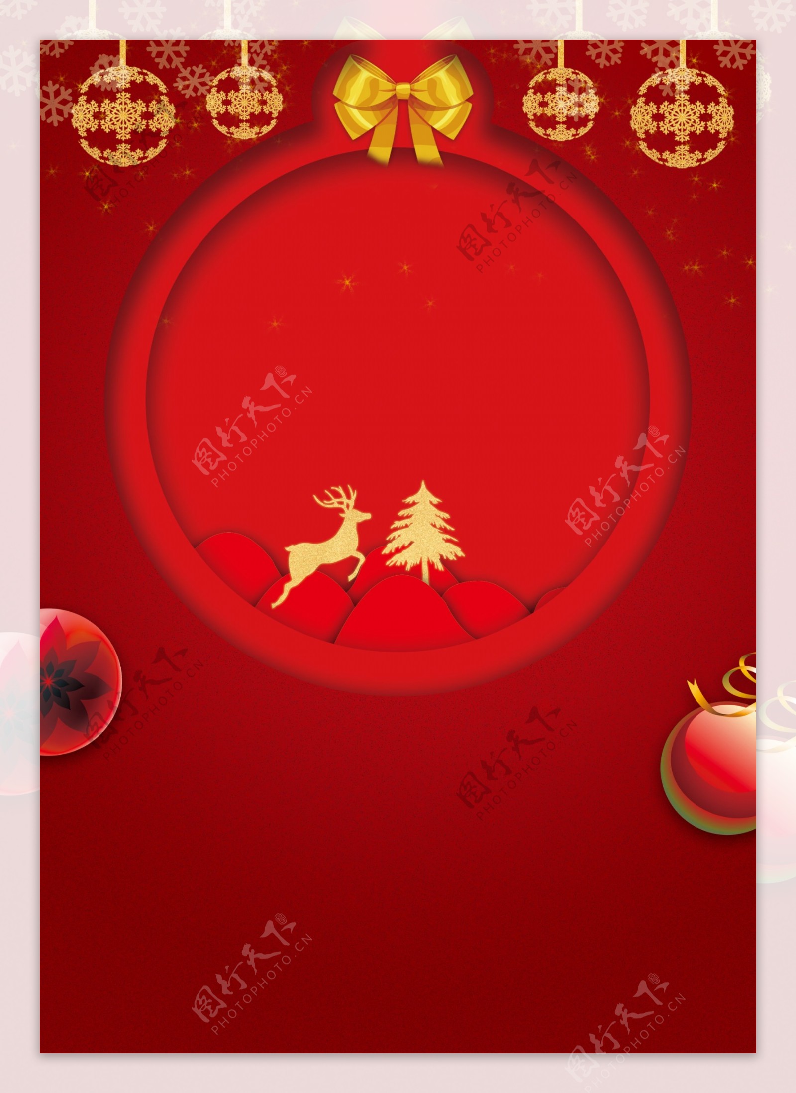 剪纸风红色圣诞背景设计