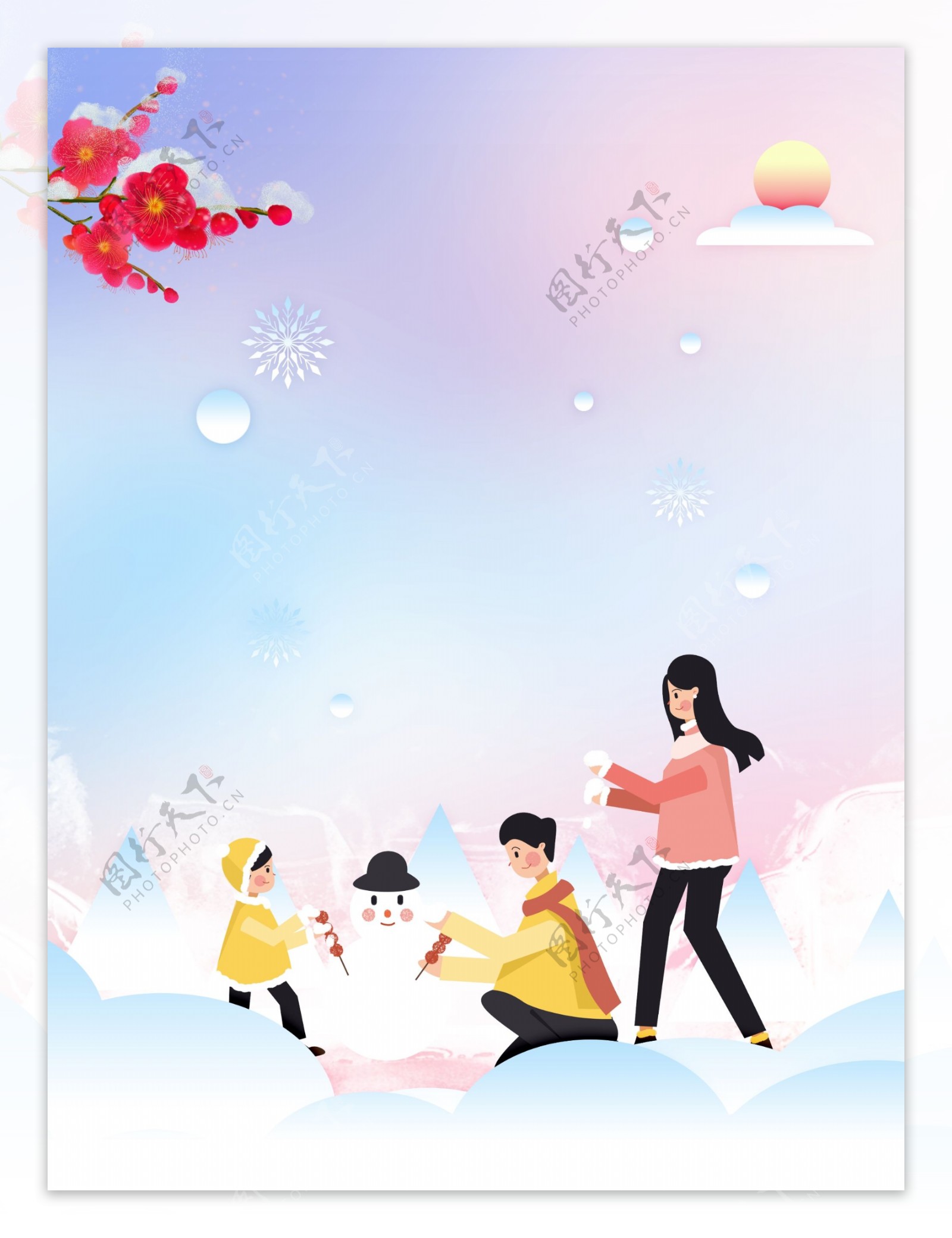 彩绘冬季堆雪人背景设计