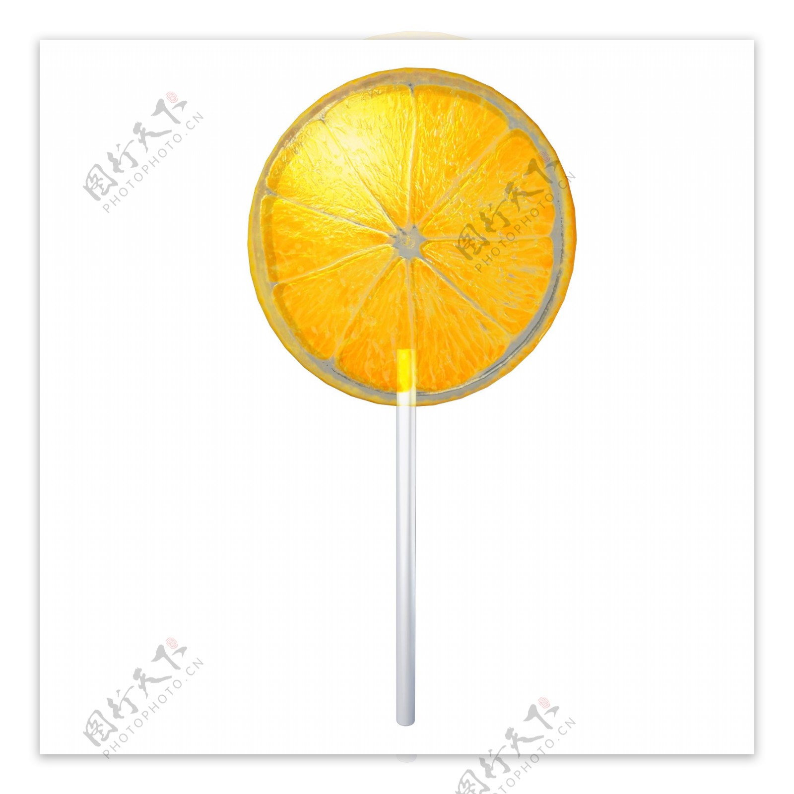 黄色鲜橙小清新透明立体通用圆形水果棒棒糖