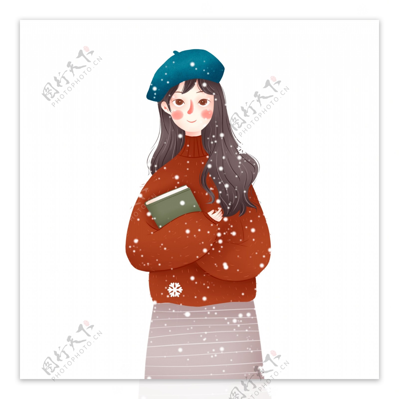 文艺清新大雪中抱着一本书的女学生