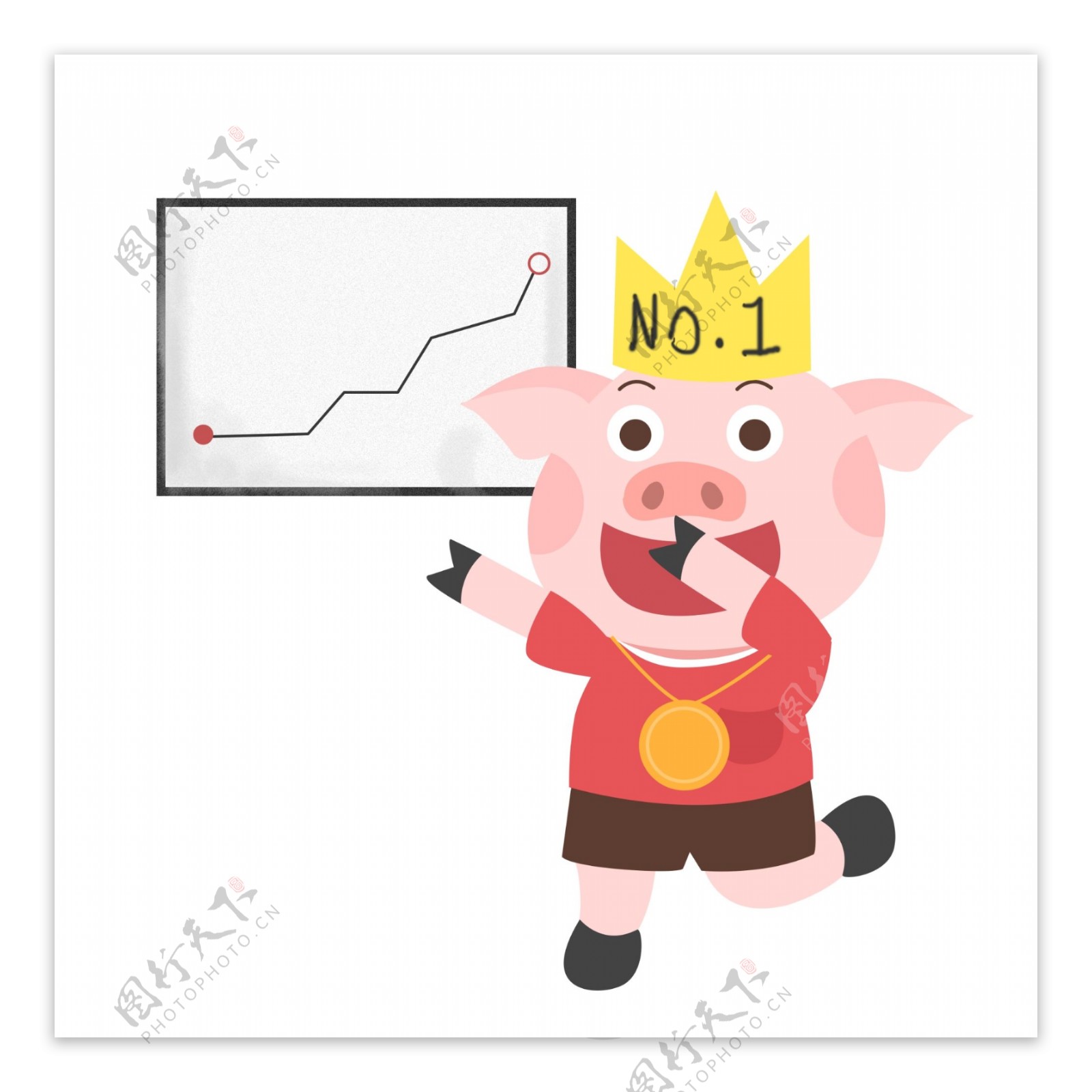 双十一电商销售冠军小猪手绘卡通插图