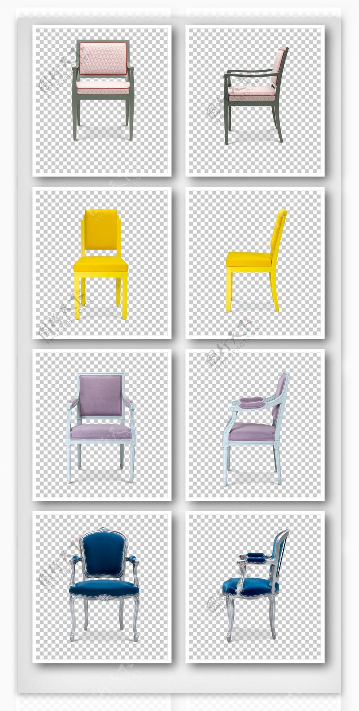 清新明亮纯色椅子实物元素