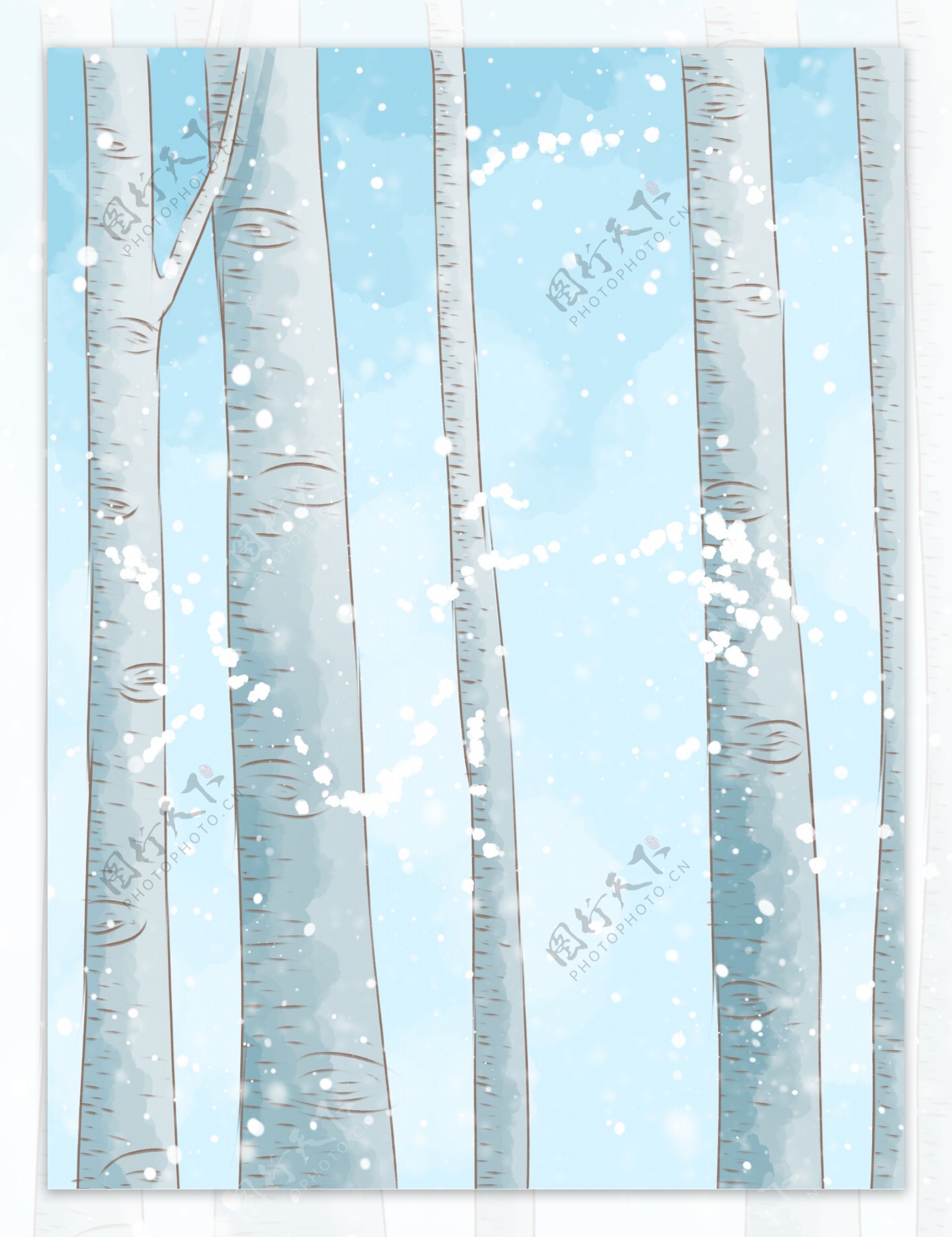 唯美雪地树木背景设计