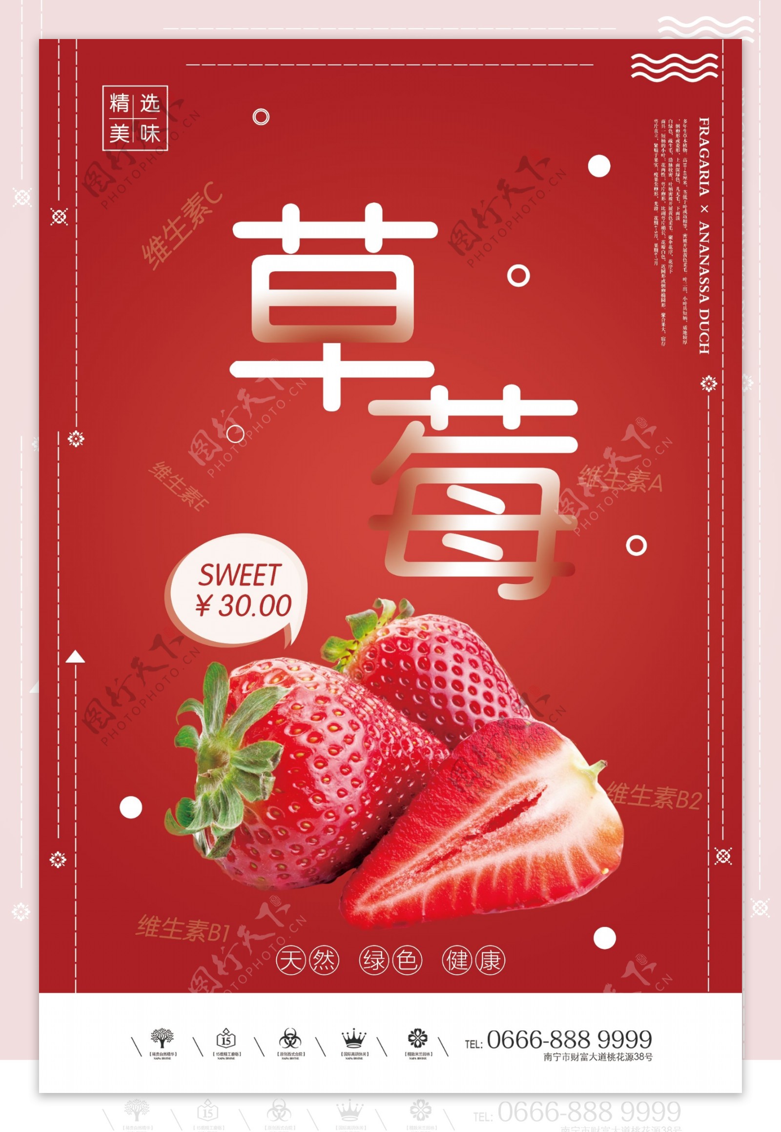 创意小清新草莓水果户外海报