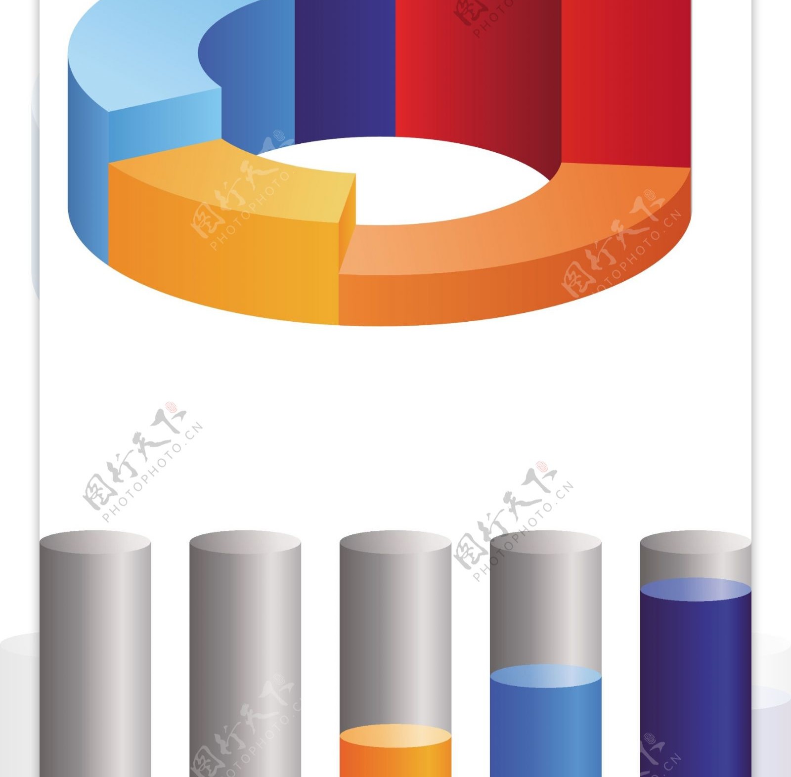 饼图圆柱图彩色信息图表设计收集矢量图层