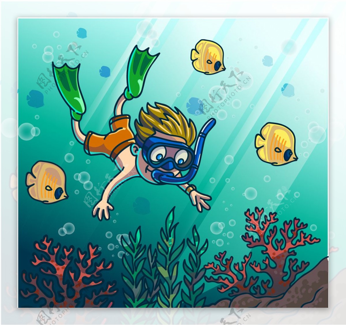 卡通海底潜水