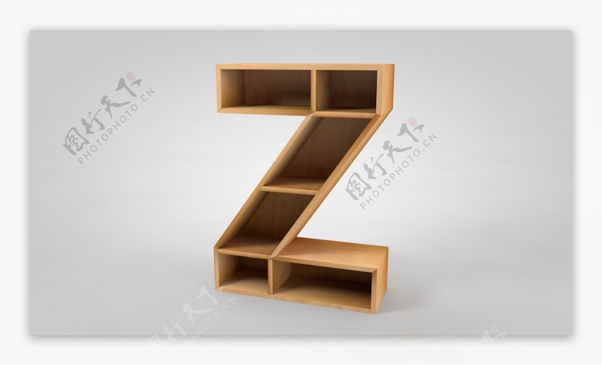 字母Z形木质现代货架书架木架C4D建模
