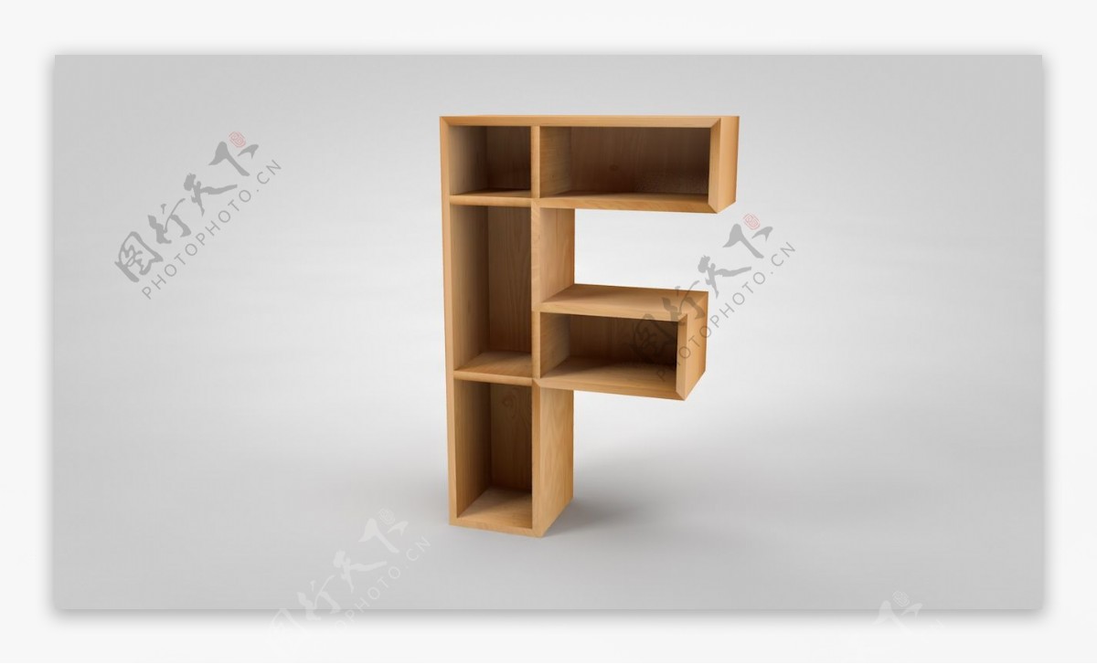 字母F形木质现代货架书架木架C4D建模