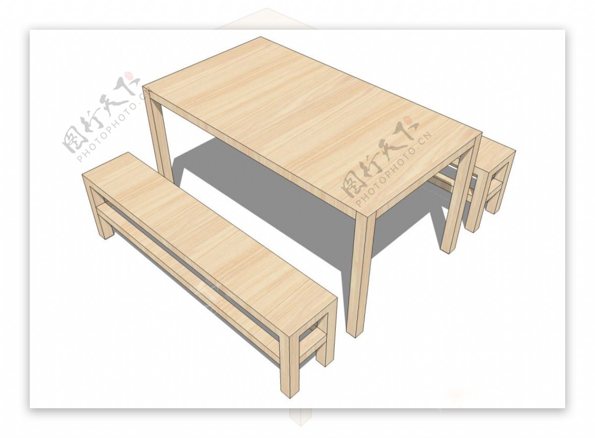 木制长桌综合模型效果图