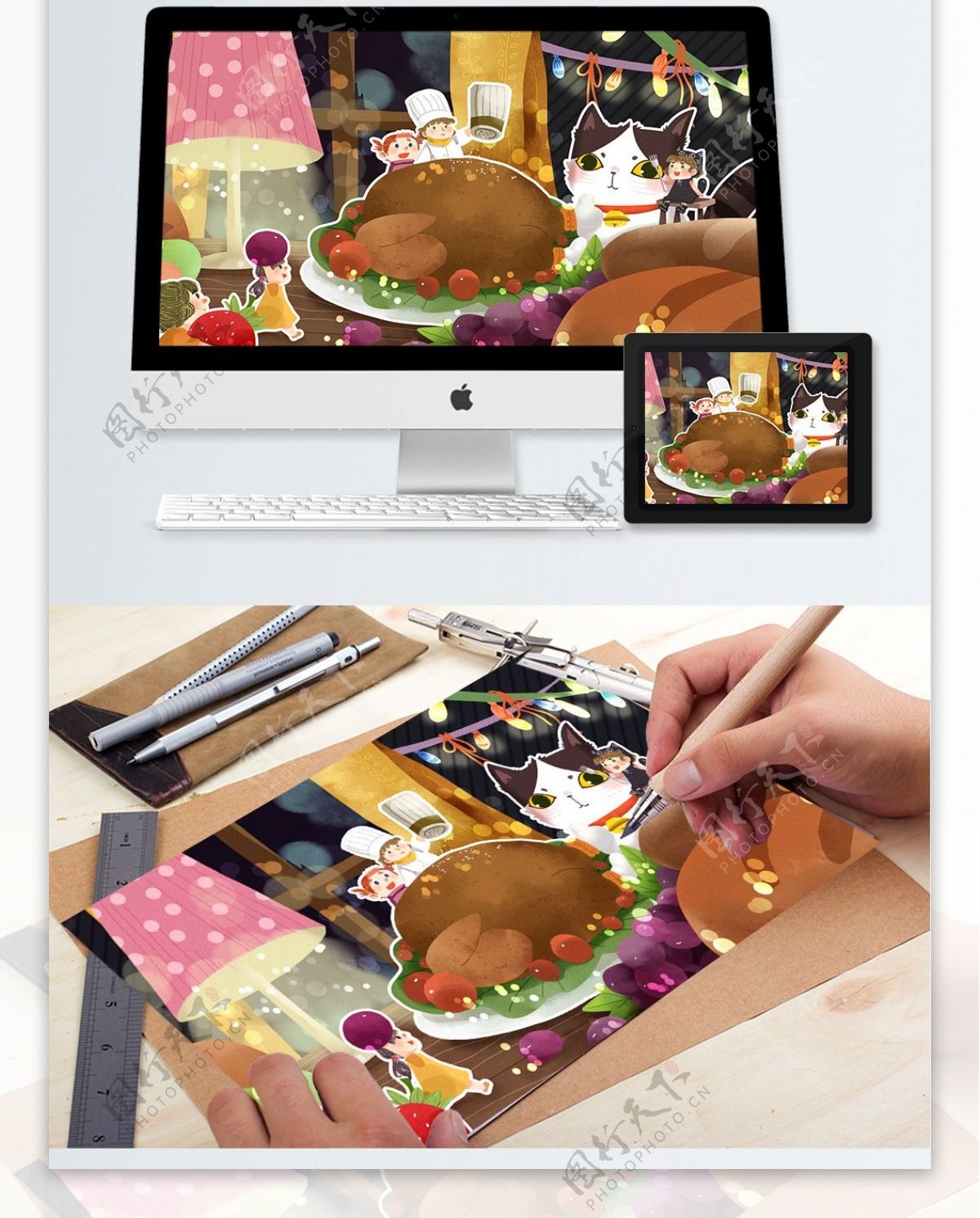 感恩节之小精灵和猫咪料理火鸡大餐