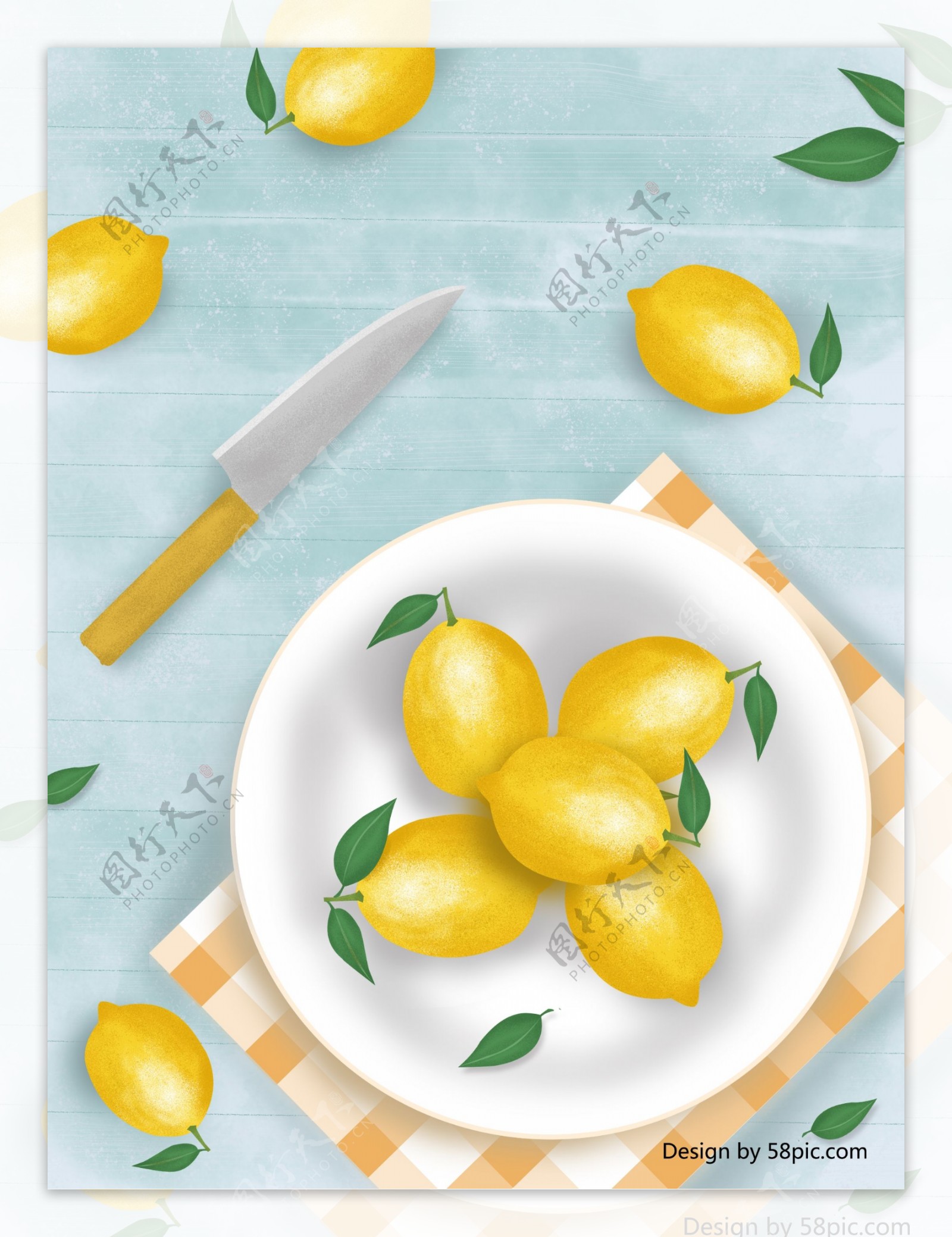 原创手绘清新简约夏季水果柠檬插画