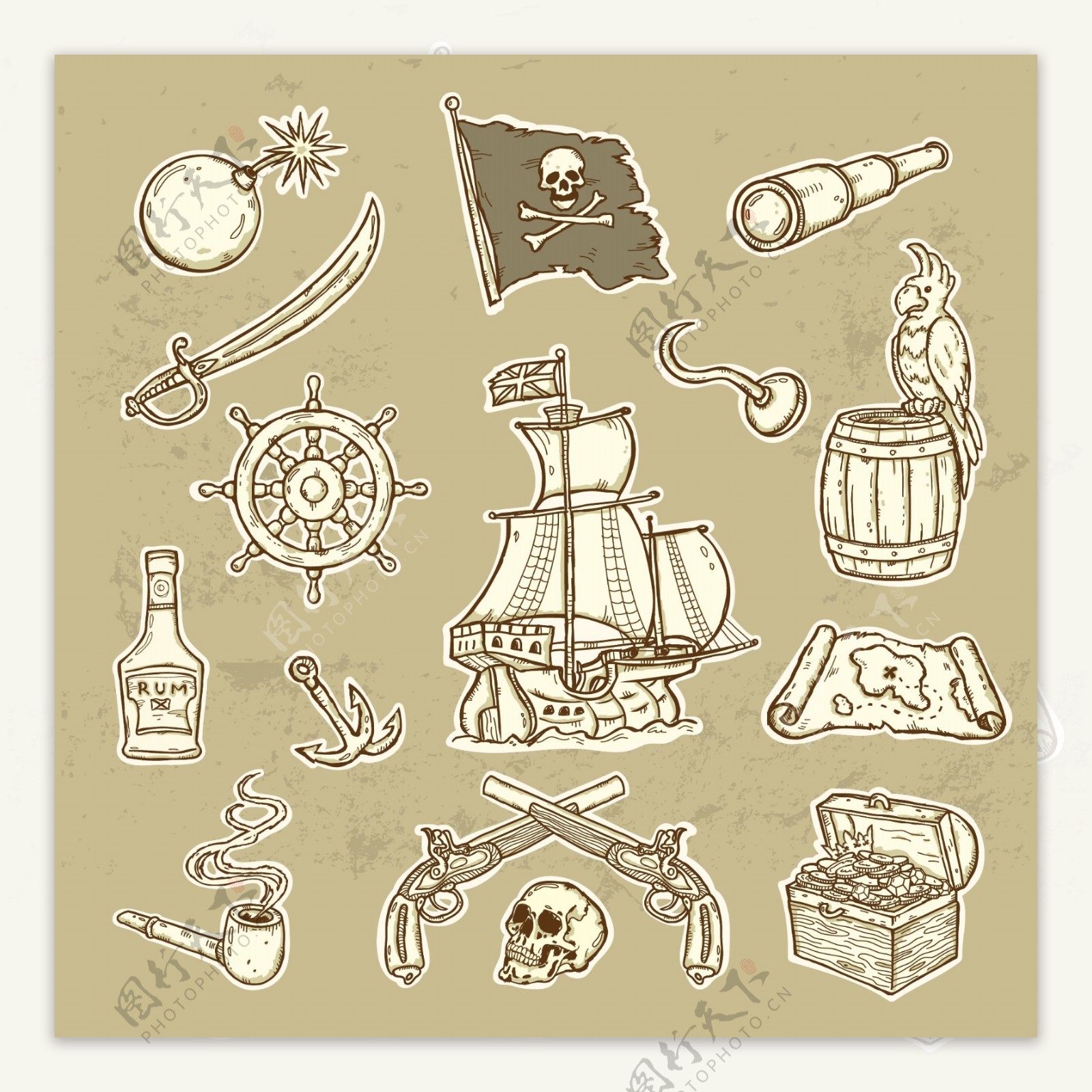 海盗涂鸦风格矢量素材