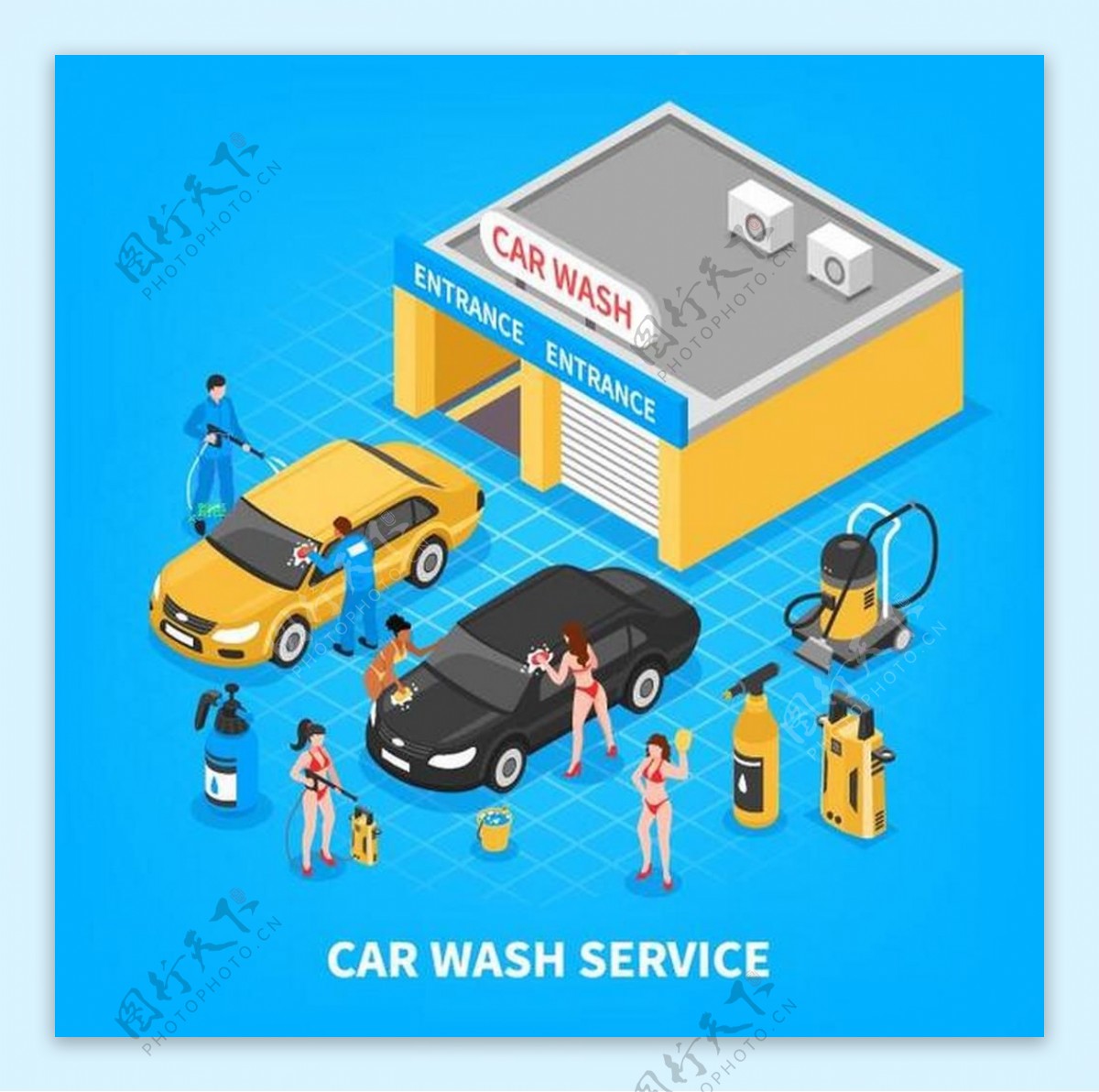 洗车服务业务矢量图