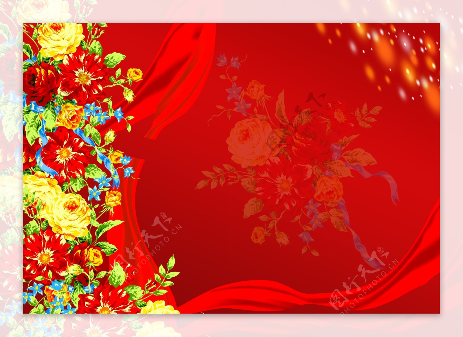 红色喜庆牡丹花背景