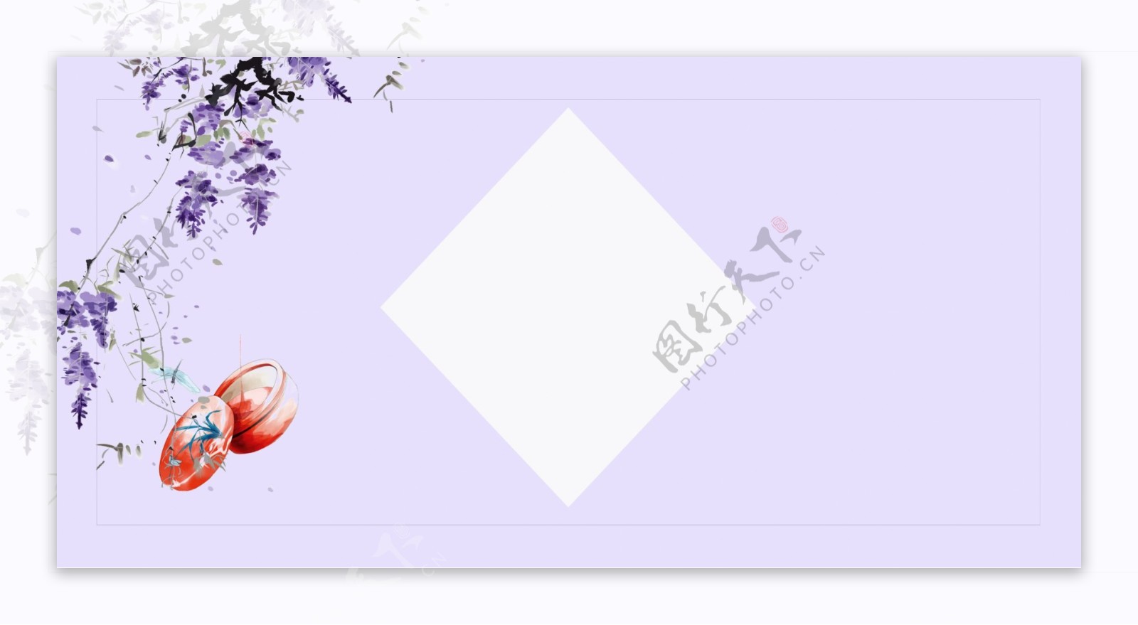 简约紫色花枝边框背景设计