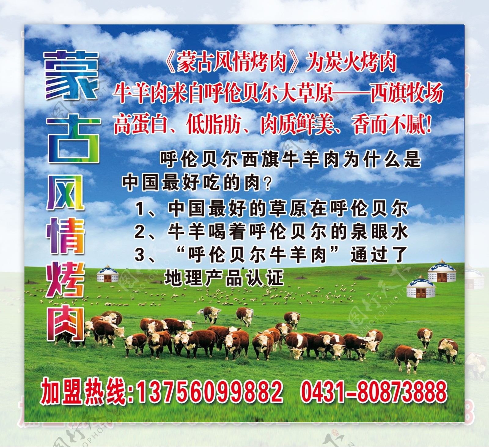 蒙古绿色大草原牛羊