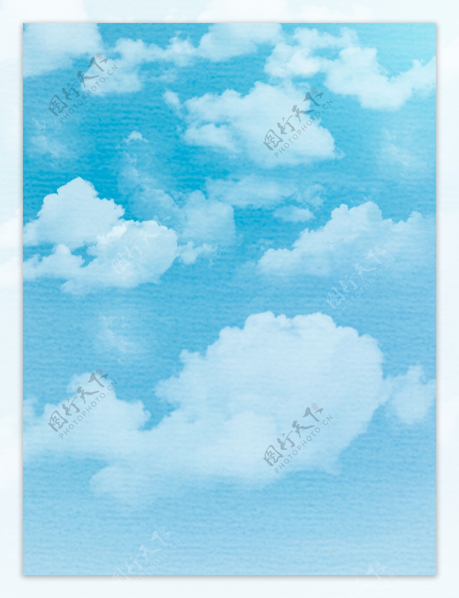 蓝色小清新水彩质感蓝天白云背景素材