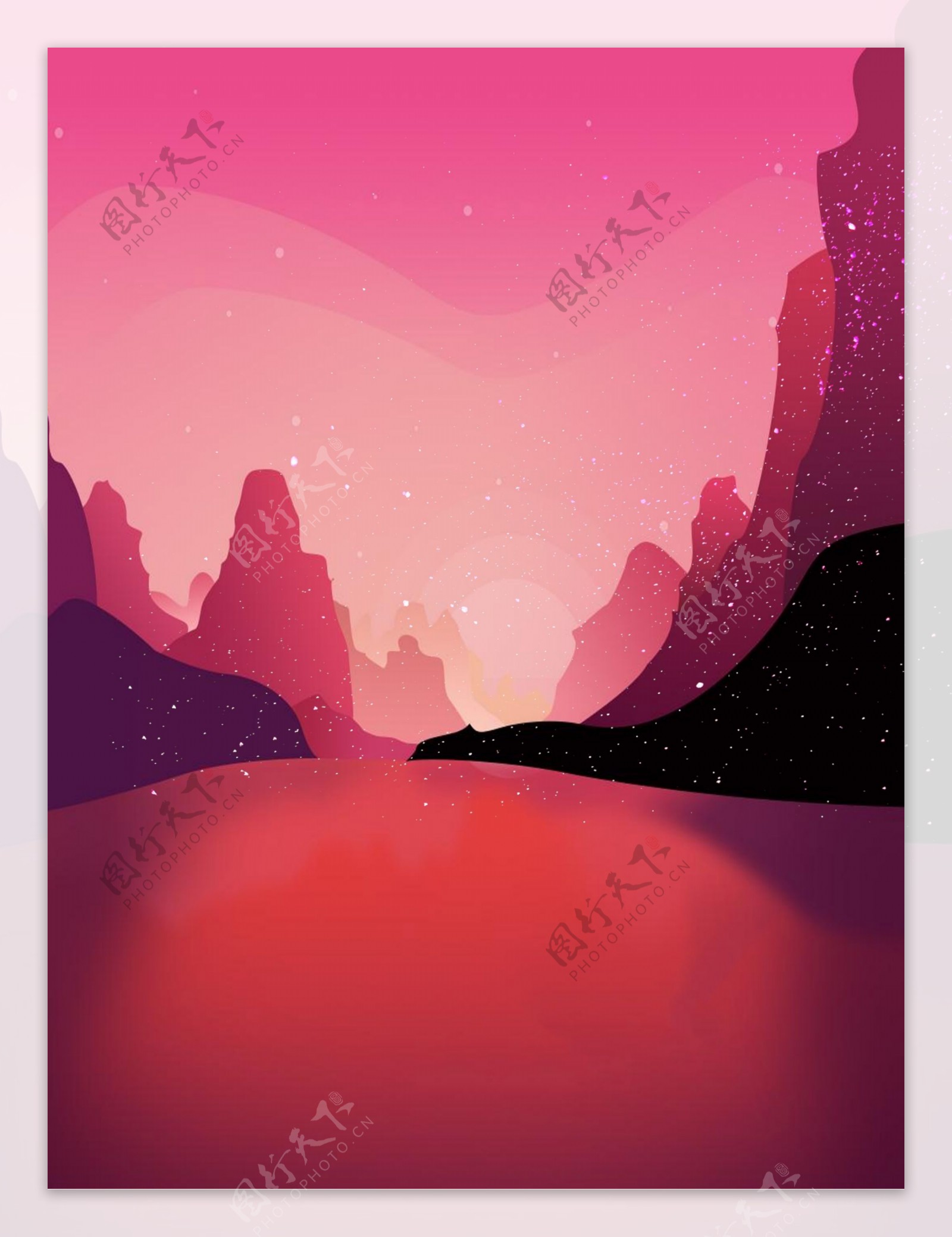 紫色手绘卡通山水风景背景
