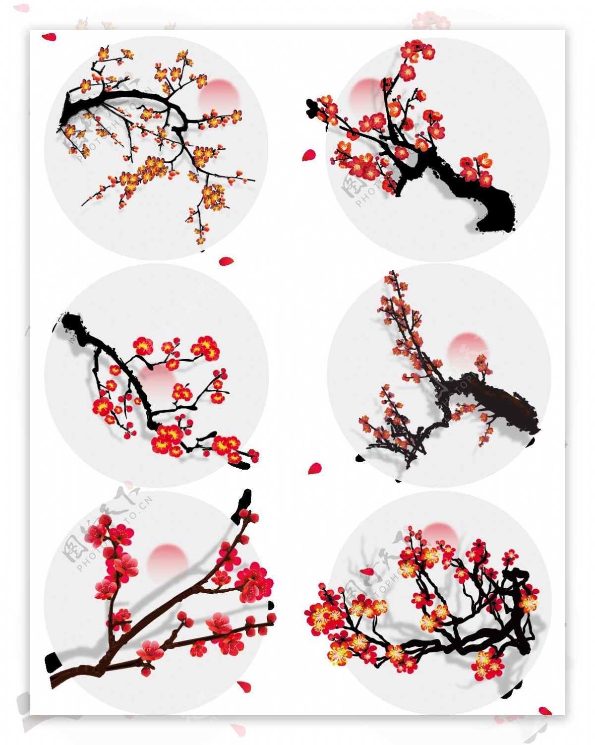 手绘中国风水墨花卉梅花花朵花瓣装饰元素