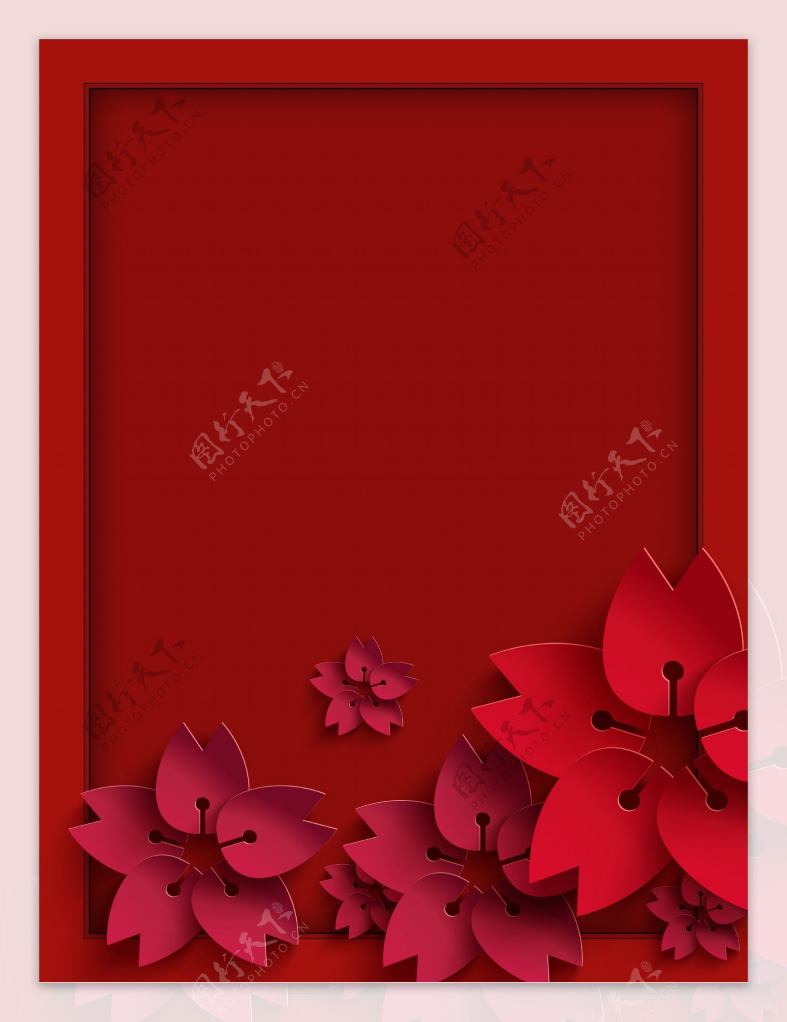 传统红色剪纸风新年红色背景设计