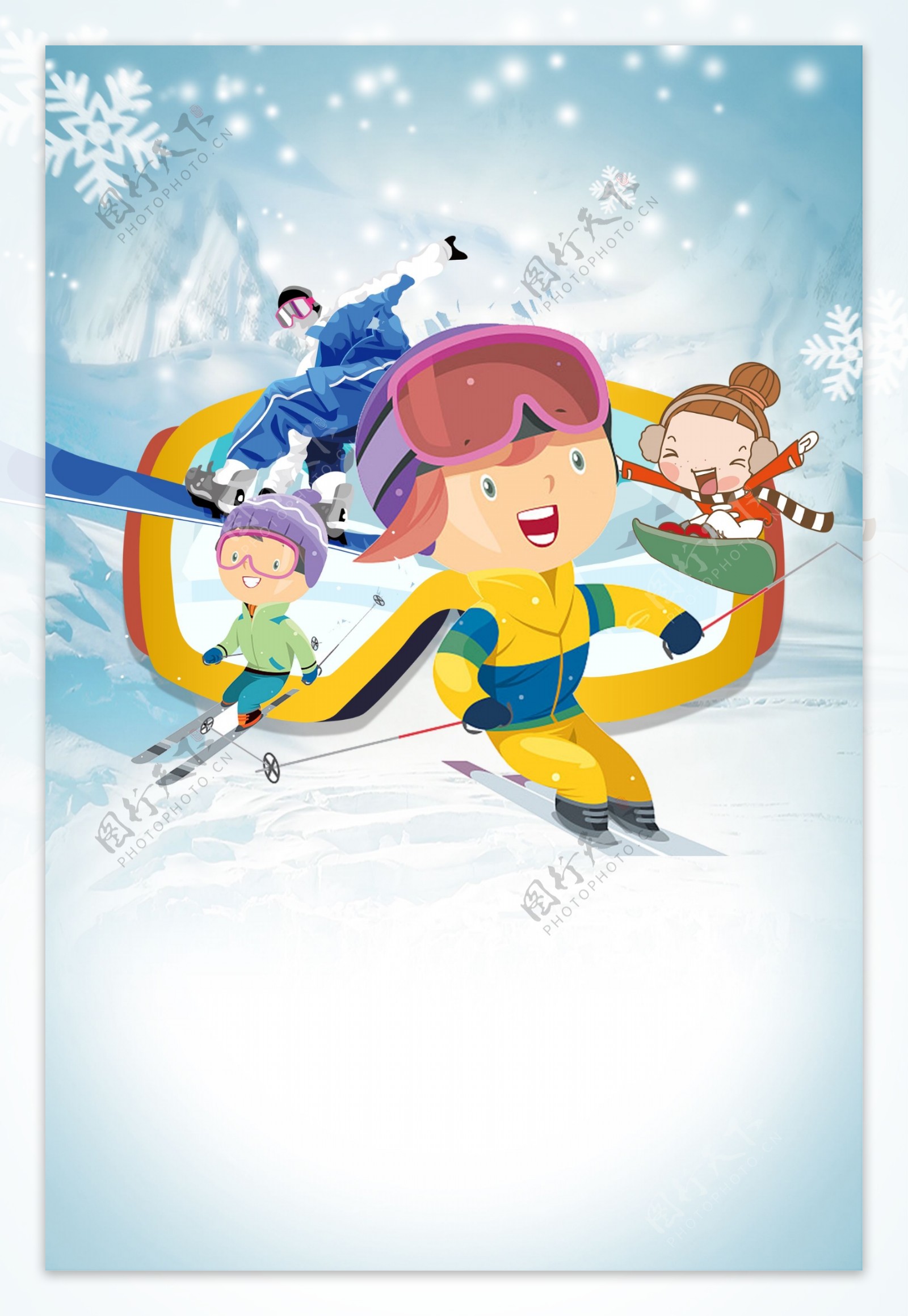 冬日滑雪运动插画背景