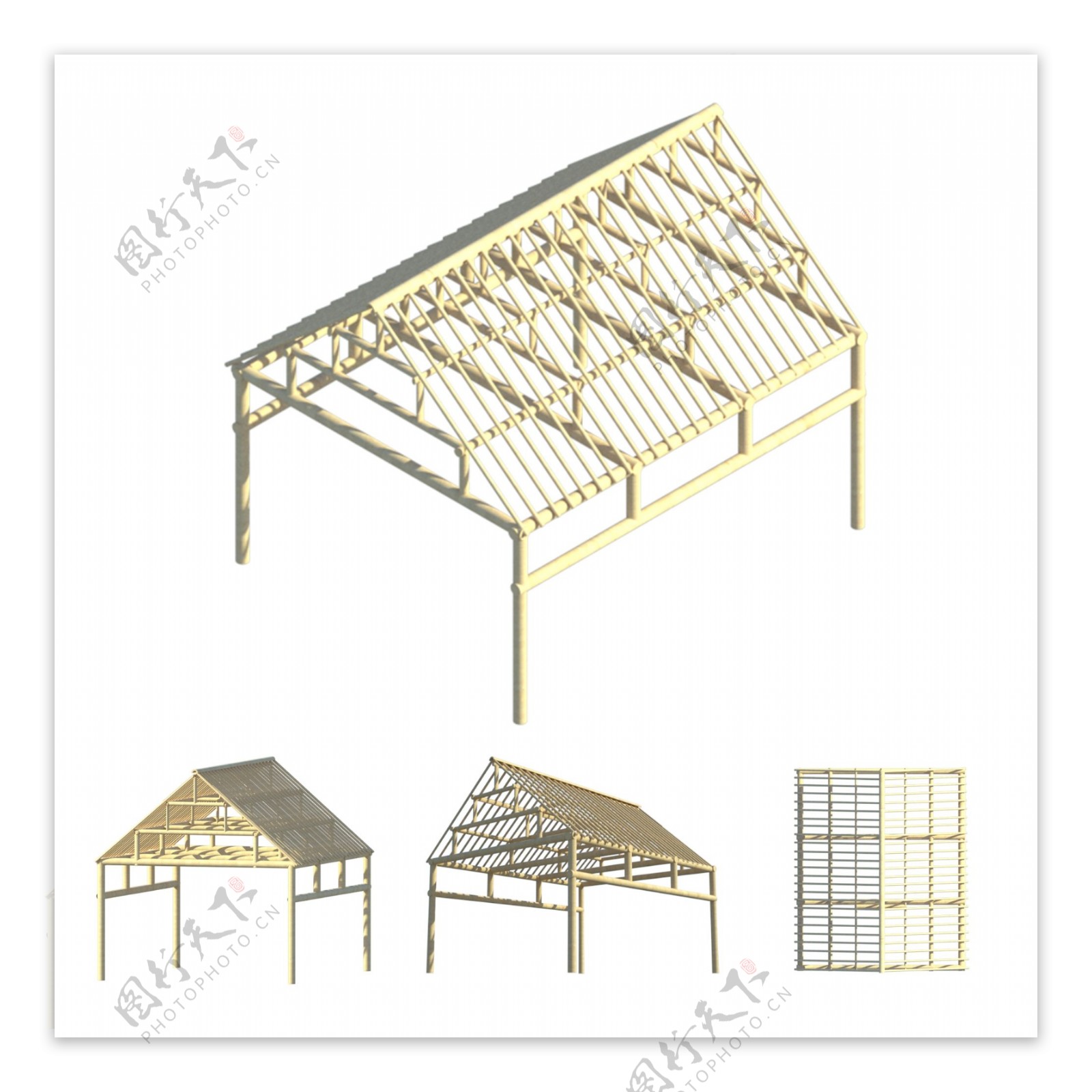 中国古代传统建筑梁柱结构木框架木头柱网