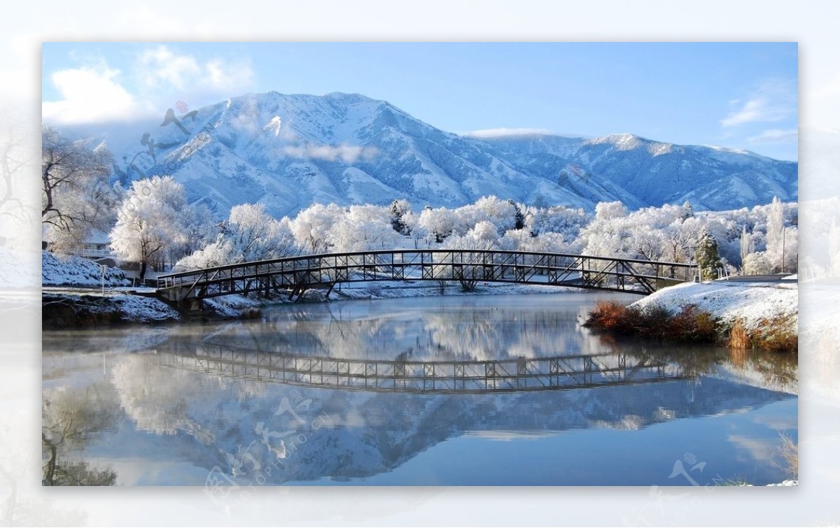 雪山湖畔高清美景风景画