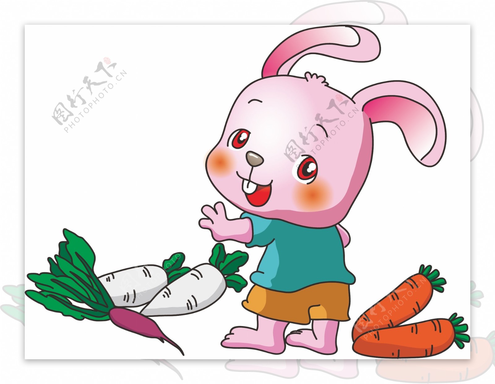原创动物卡通系列兔子吃萝卜