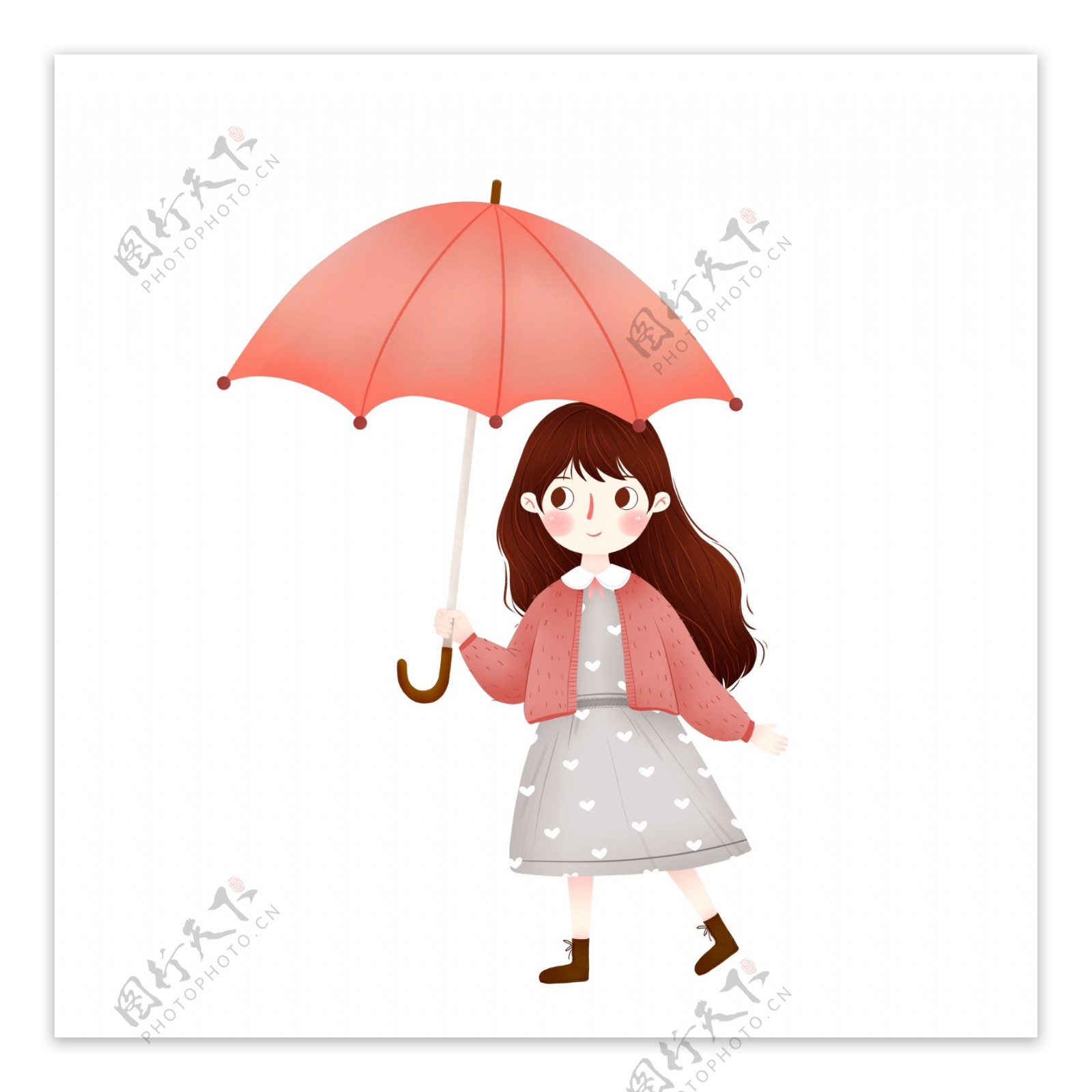 撑着雨伞的女孩图案元素