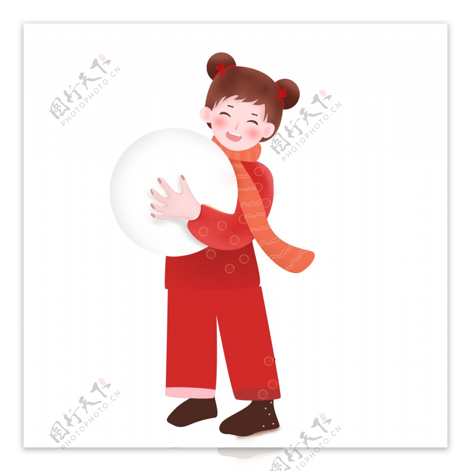 抱着雪球的红衣女孩图案元素
