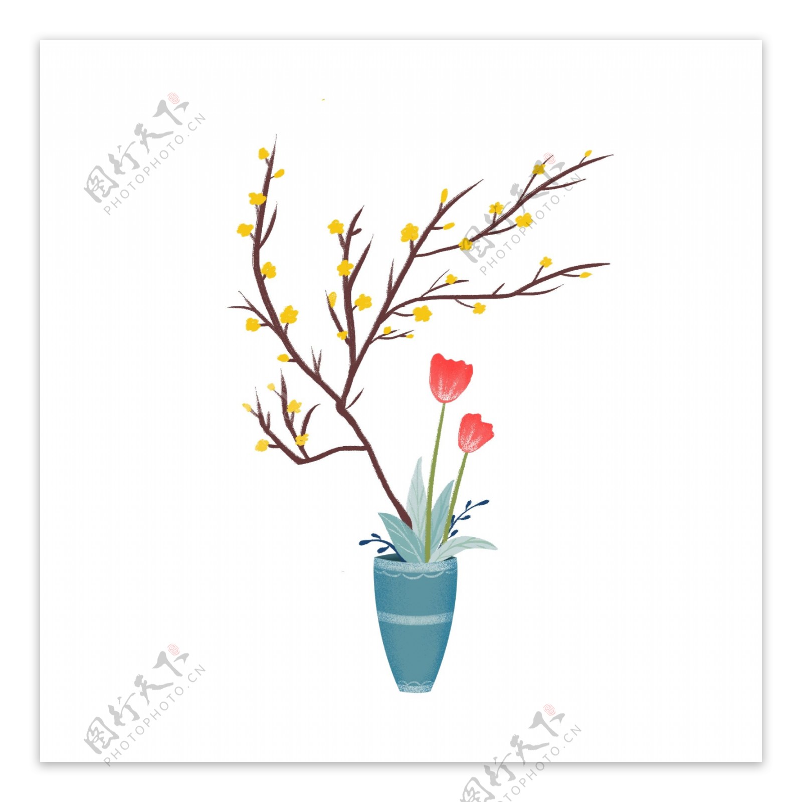 手绘文艺风植物插画花卉绿植扁平可商用元素