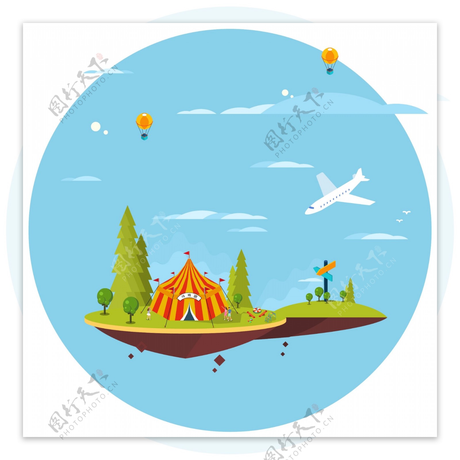 悬浮的马戏团小岛2.5d插图