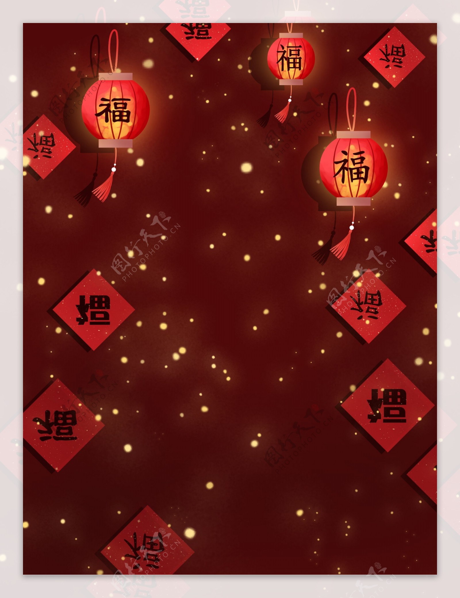 中国风新年集五福背景设计